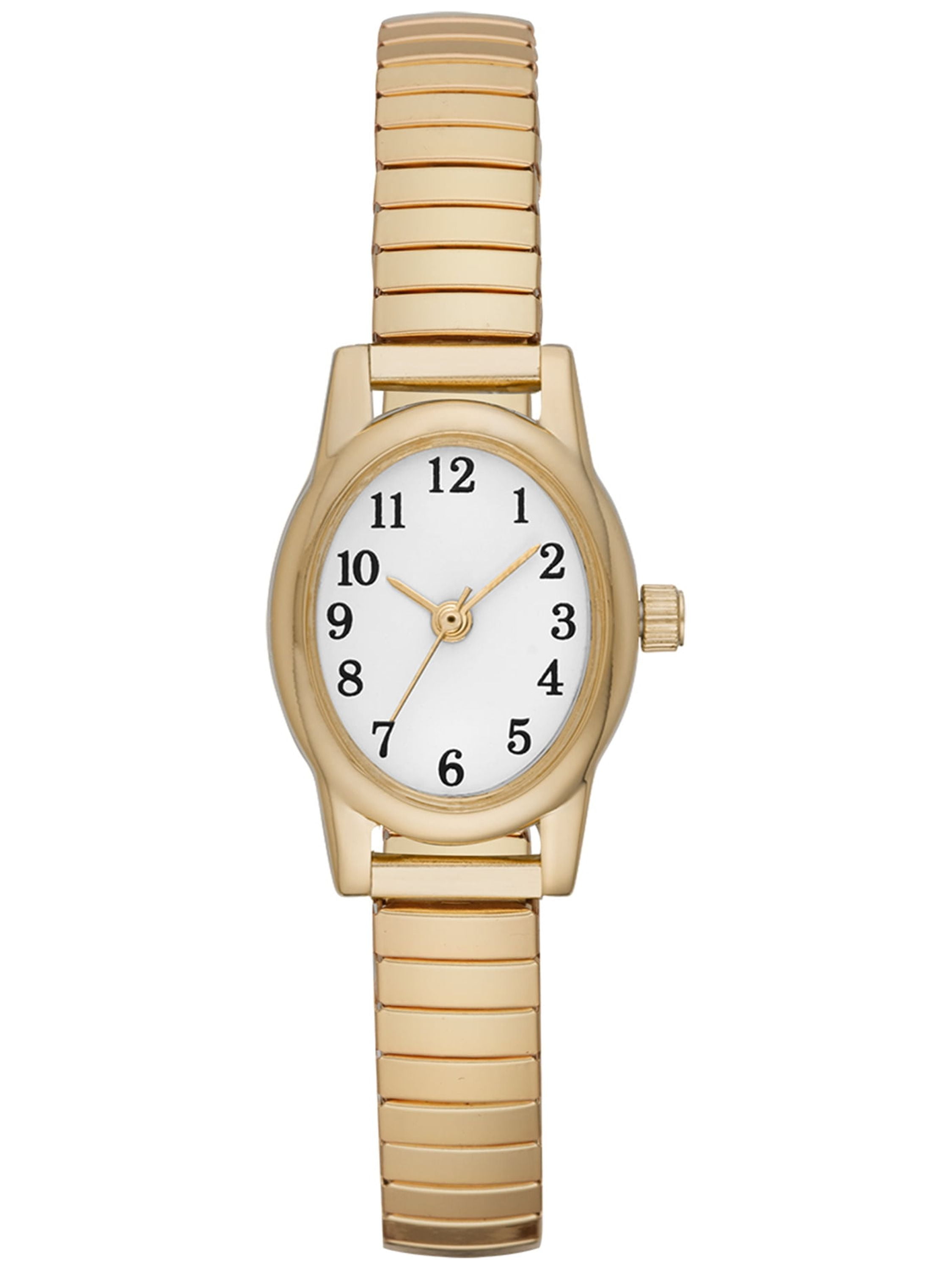 Time and Tru Women's Oval Wristwatch, Gold Tone Analog Watch with Easy Read Dial (Expansion Band, 1.14 in) ybftw