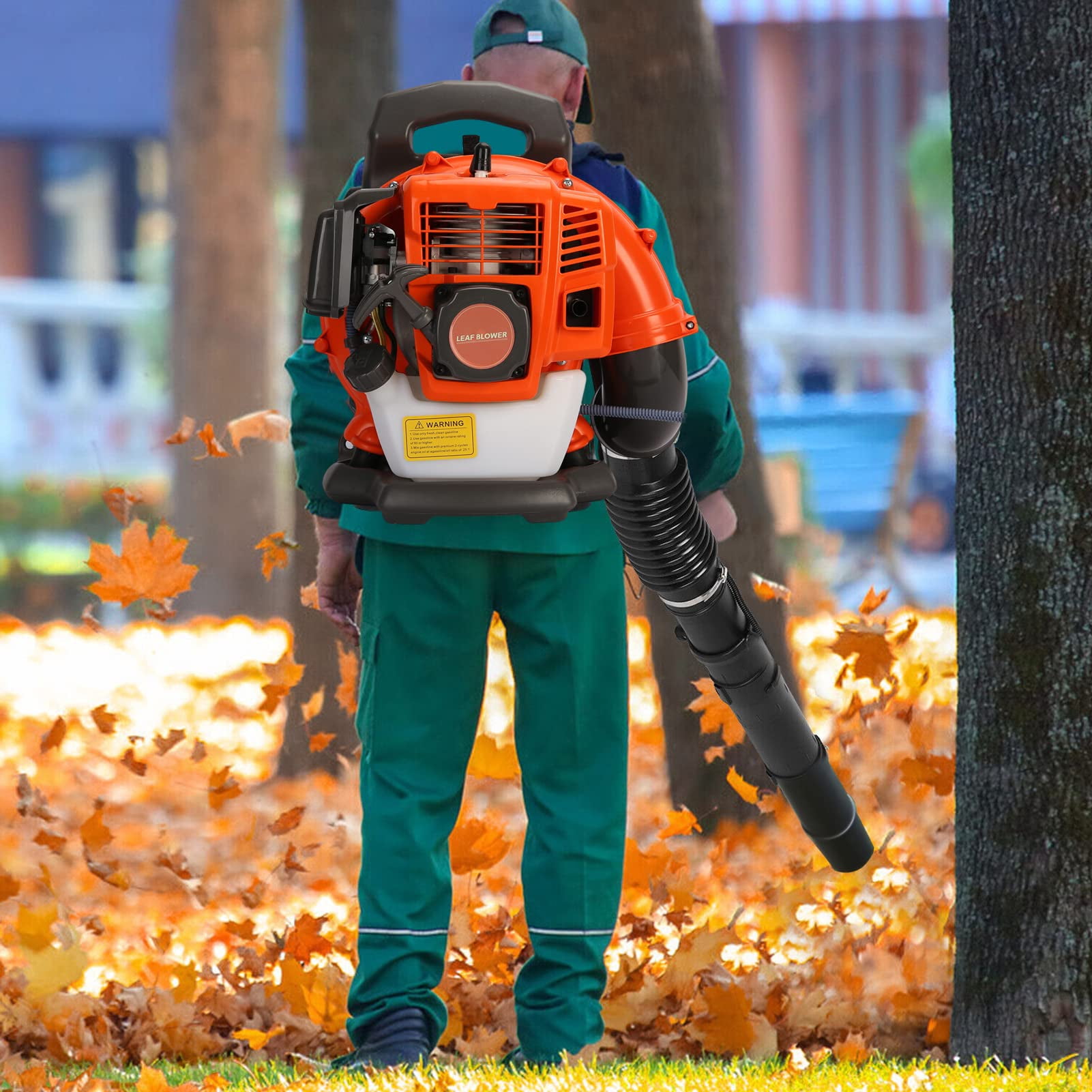 WETS Backpack Gas Powered Leaf Blower, 550 CFM 2-Stroke Engine for Lawn and Garden Maintenance (Orange) llsaa