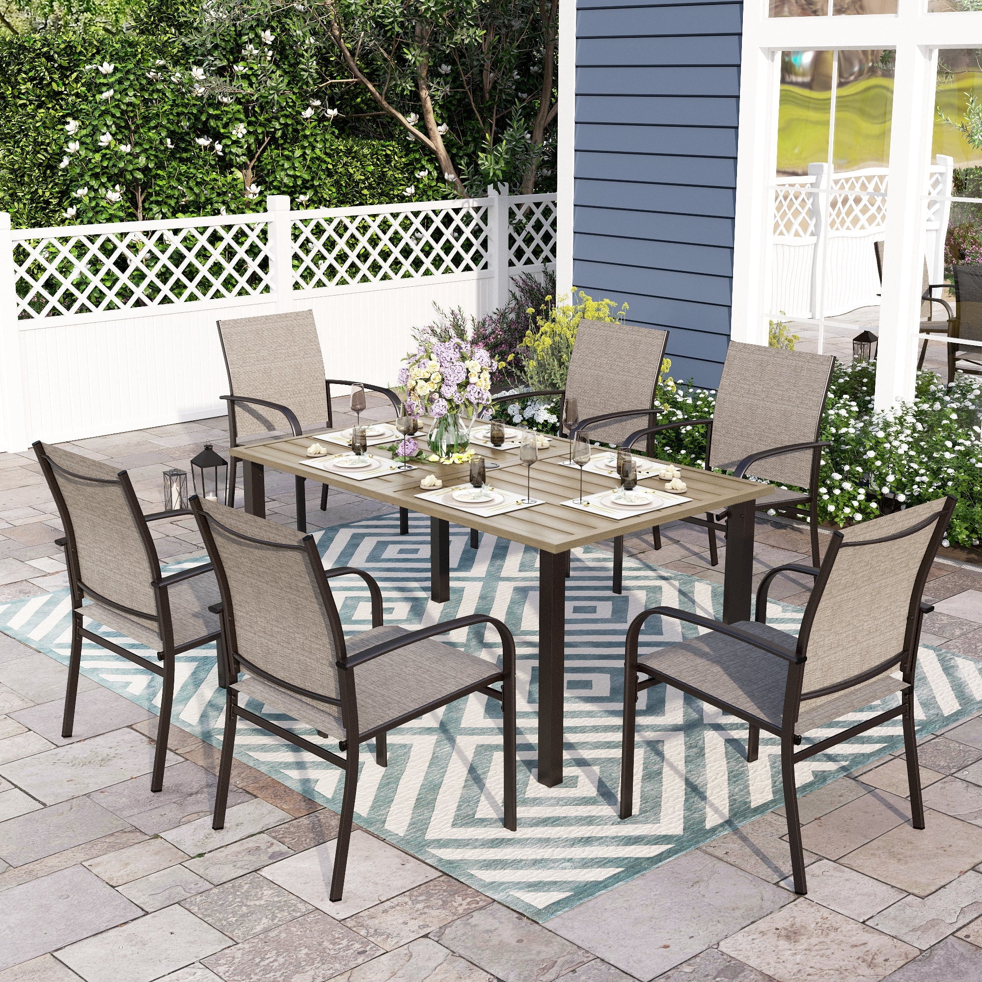 Sophia & William 7-Piece Outdoor Patio Dining Set (Brown, 60 in Table with 6 Textilene Chairs) lw716