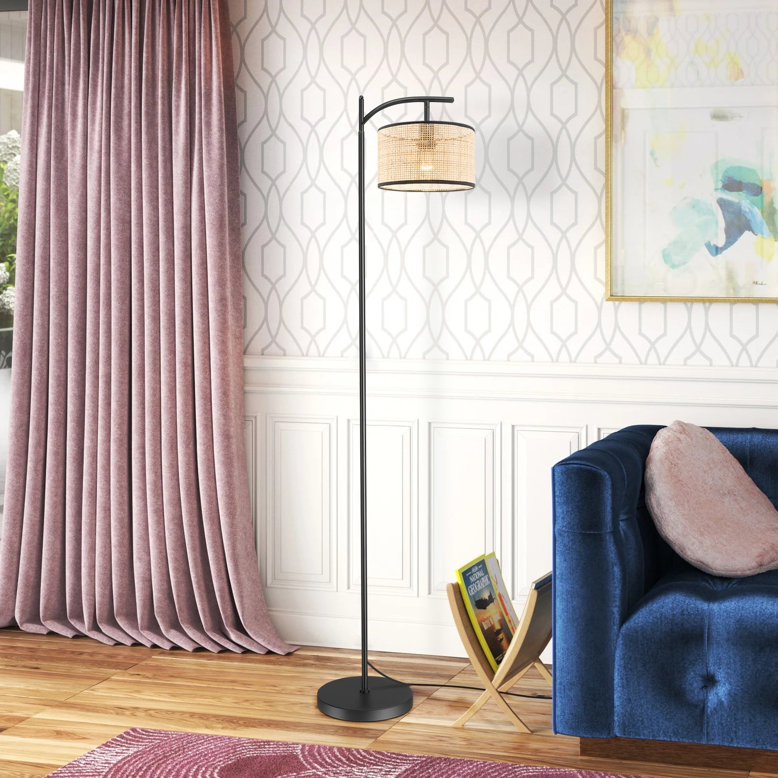 IC INSTANT COACH Boho Rattan Floor Lamp, Farmhouse Standing Light with Foot Switch (Natural, 60 in) wtcha
