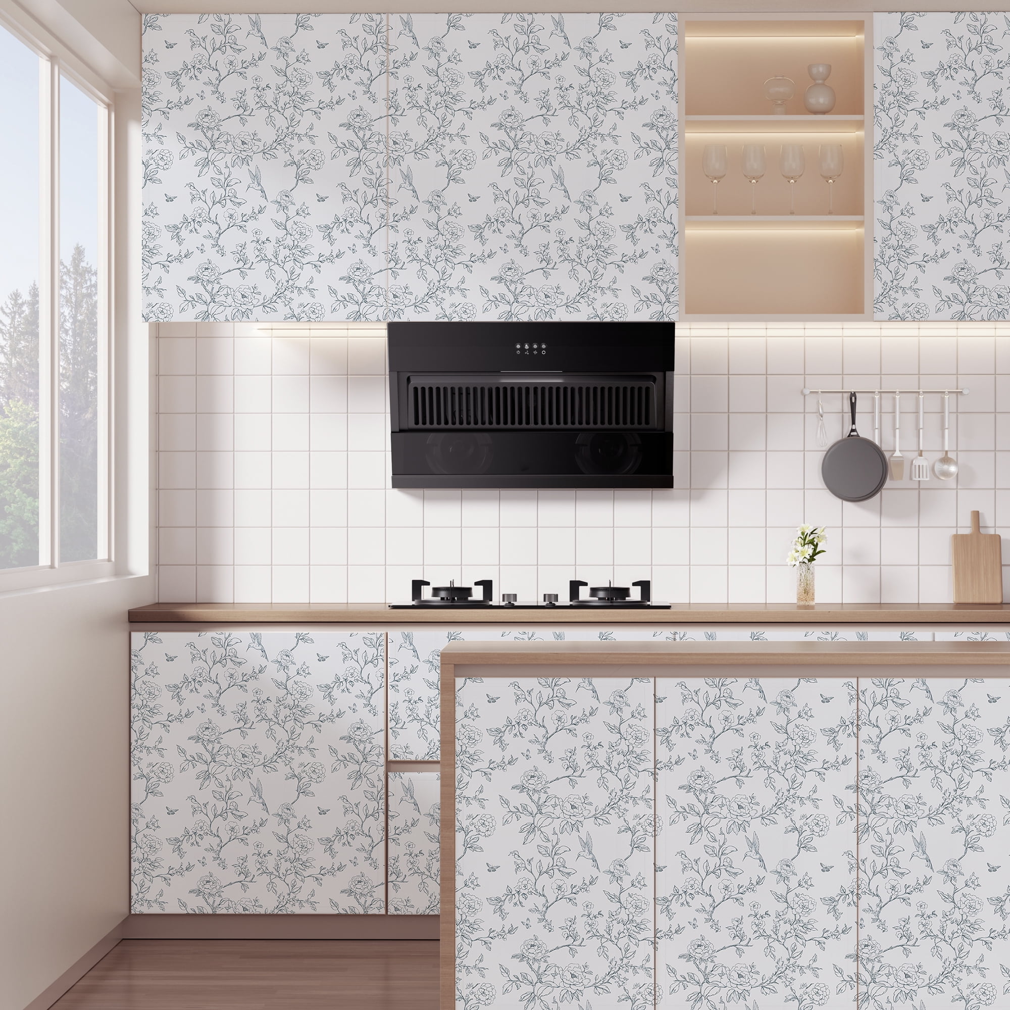 Abyssaly Floral Peel and Stick Wallpaper, Removable Self-Adhesive Vinyl Wall Decor (Off-White, 17.3 in x 118 in) 8m31o