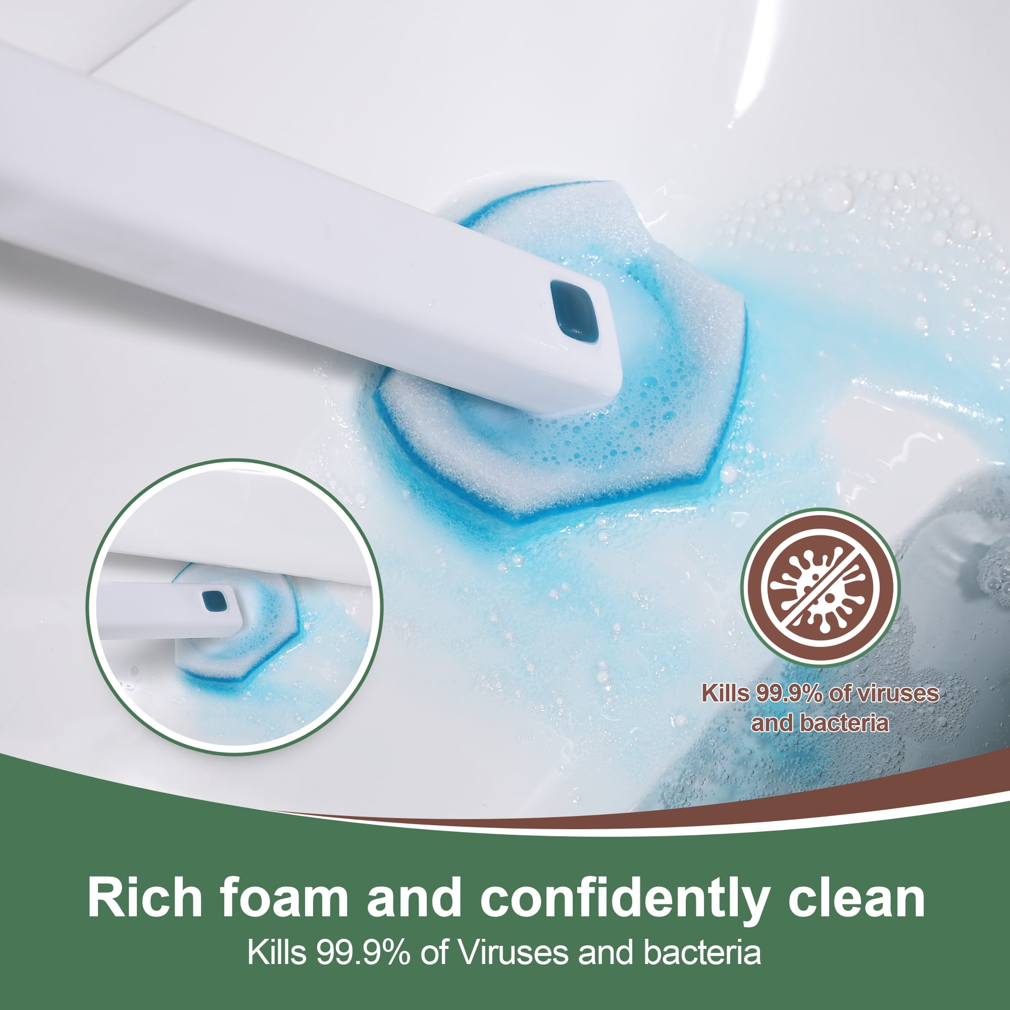 Eyliden Toilet Bowl Brush and Holder Kit with 15 Disposable Scrubber Refills (Blue, 15 Count) rdrph