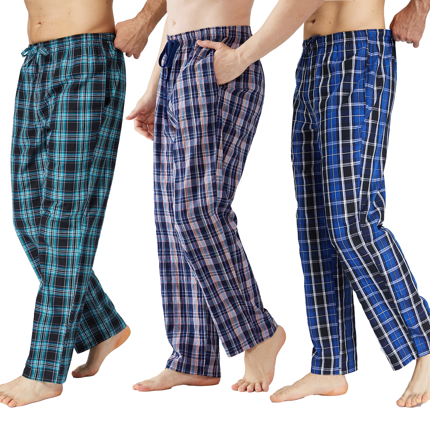 Onimisc Men's Cotton Pajama Pants Lightweight Sleepwear Lounge Bottoms with Pockets (Plaid, XL, 3-Pack) 2gq5a
