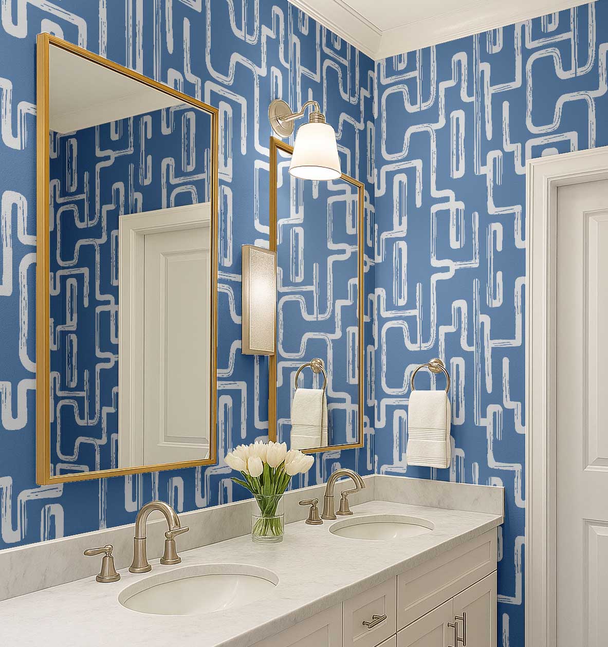 S4Sassy Peel & Stick Geometric Maze Vinyl Wallpaper, Waterproof Removable Contact Paper for Home Decor (Blue, 25 in x 60 in) f5m36