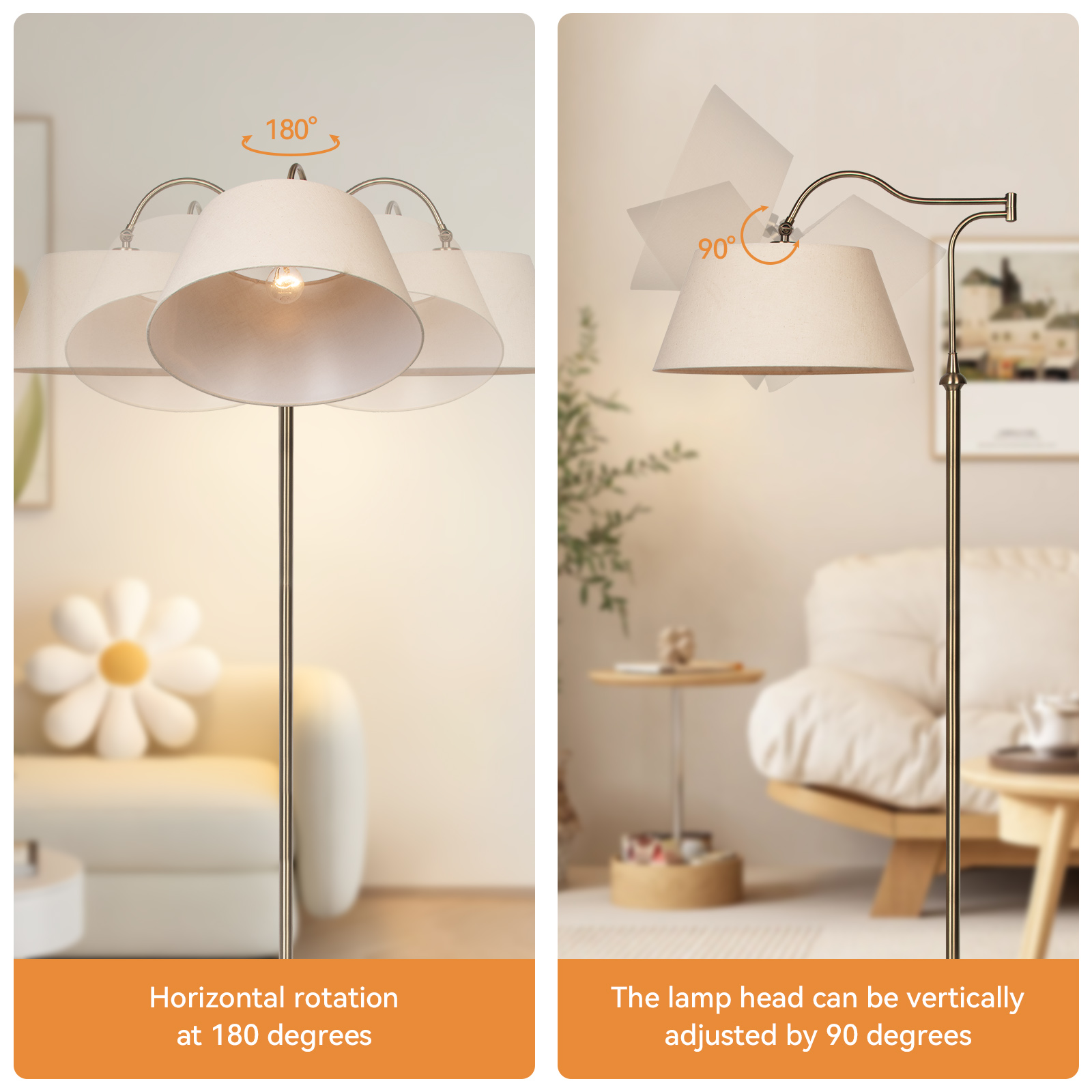 HonoDing Mid-Century Adjustable Swivel Floor Lamp with Linen Shade (Beige, 60 in) 1o4ix