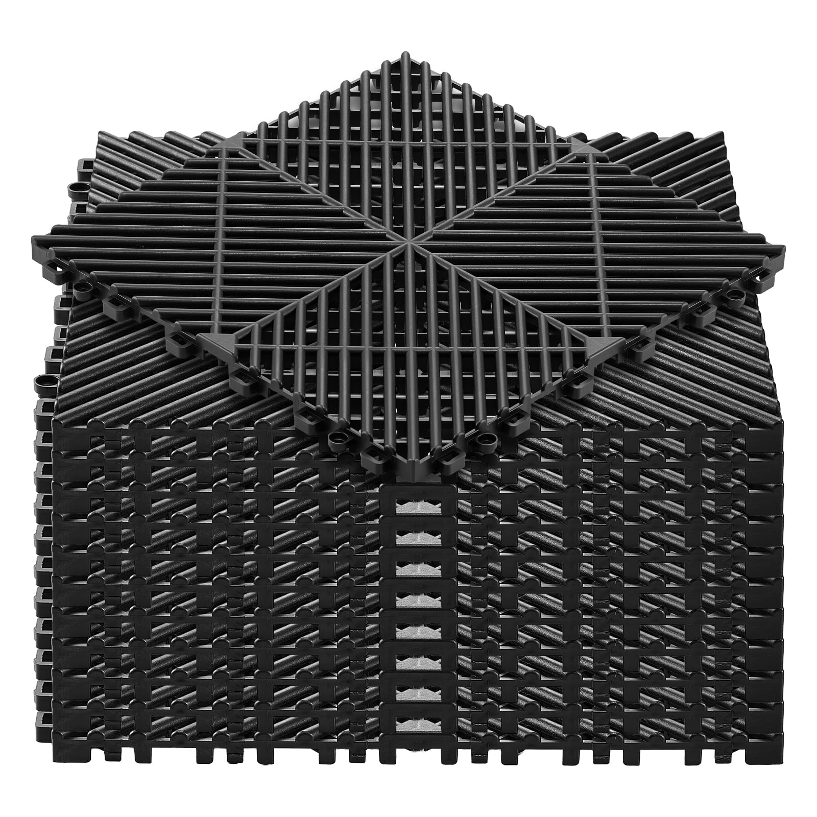 KFFKFF Interlocking Drainage Mats, Modular Non-Slip Floor Tiles for Garage and Kitchen (Black, 12 in x 12 in, Set of 12) f6vuc