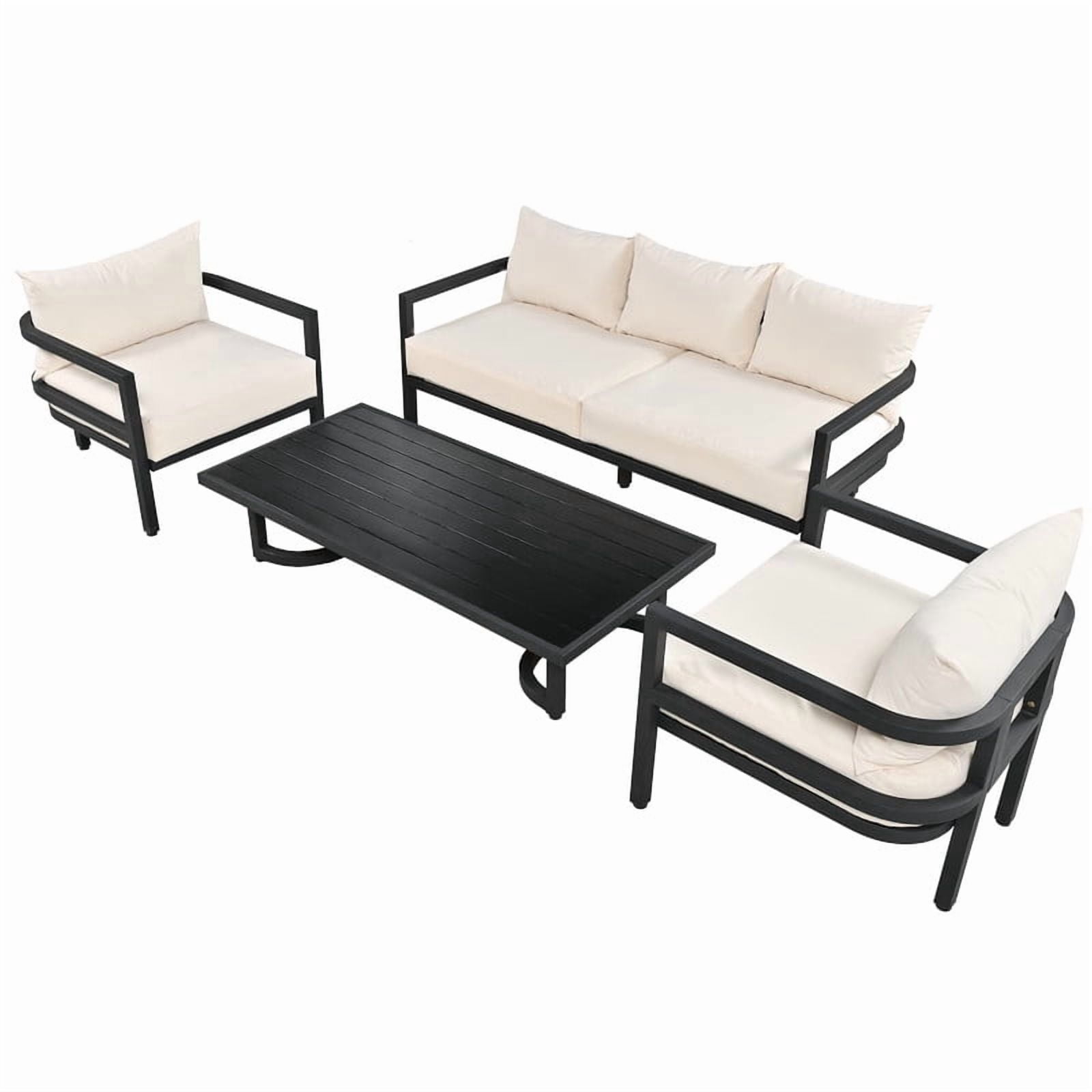 Wakefit 4-Piece Outdoor Sectional Sofa Set with Coffee Table, Weather-Resistant Patio Conversation Furniture (Beige, 4-Piece) lxsnn