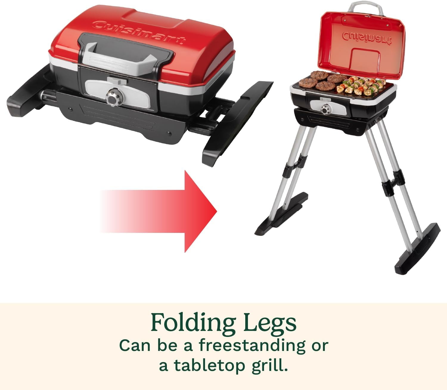 Cuisinart CGG-180 Petite Gourmet Portable Gas Grill with Versastand (Red, 150 sq in) hjofw