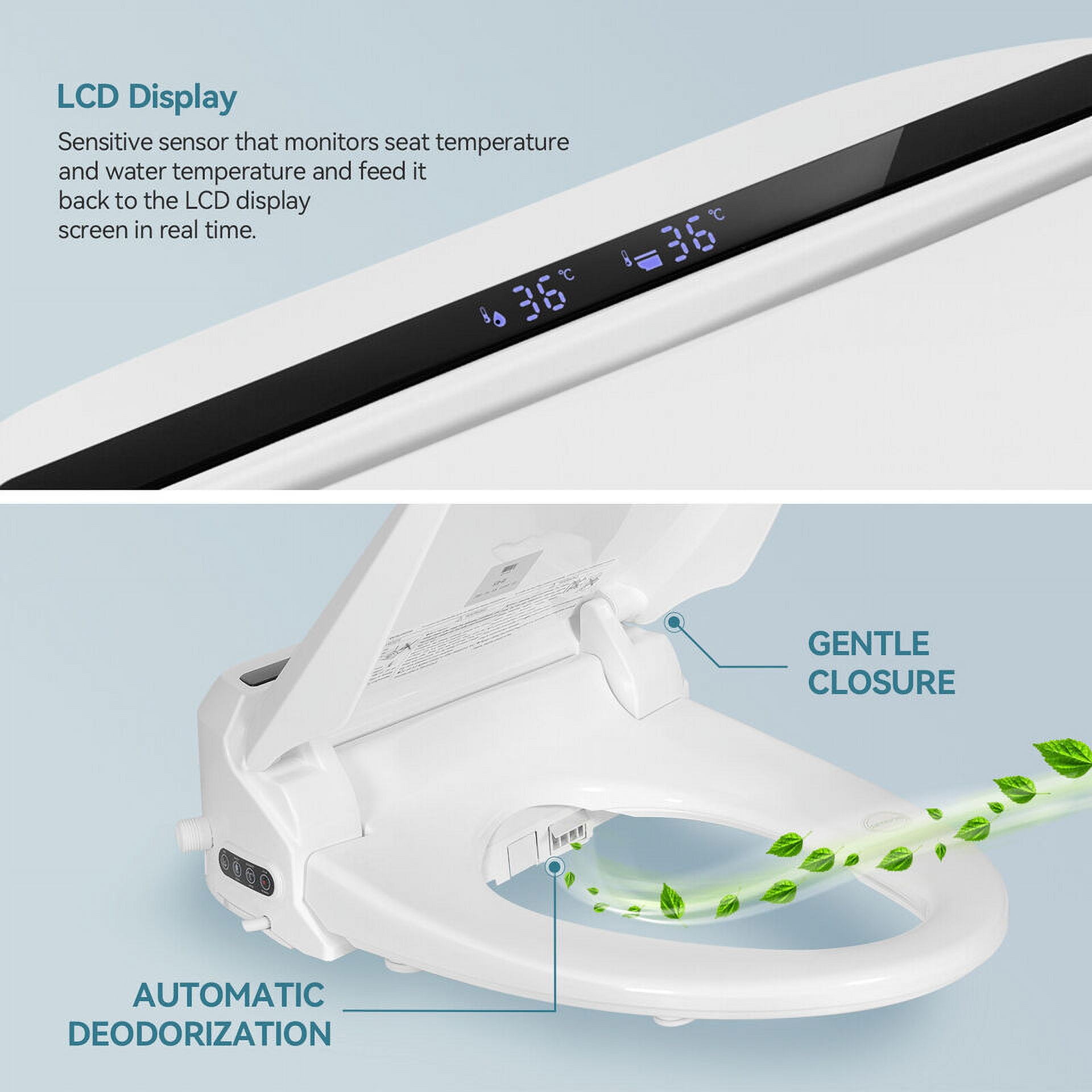 PULUOMIS Elongated Electronic Bidet Toilet Seat with Heated Seat and Self-Cleaning Nozzle (White) 7tf54