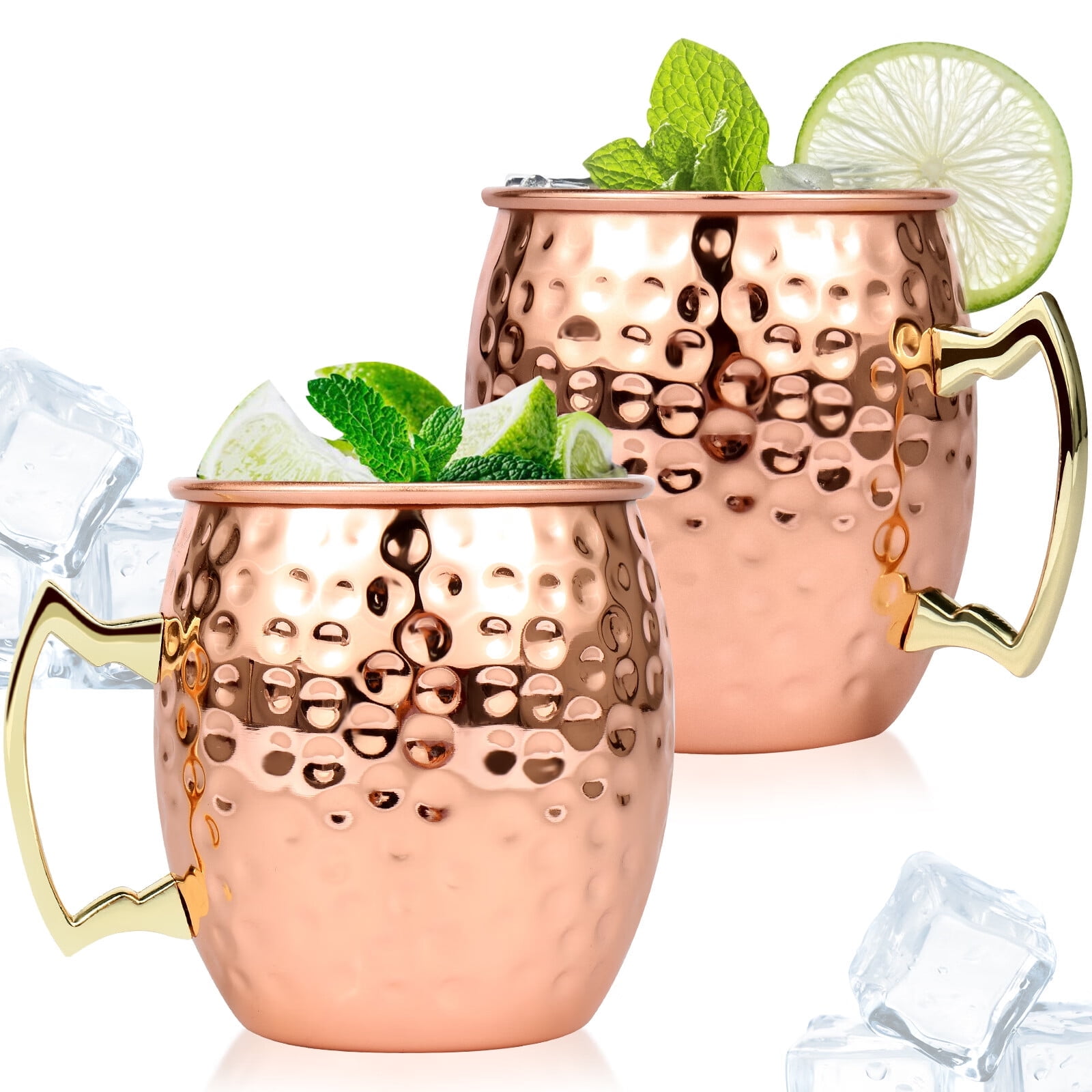 Jetcloudlive Moscow Mule Mugs Hammered Copper Finish with Stainless Steel Lining (Gold, 2 Pack, 16 fl oz) qzb05