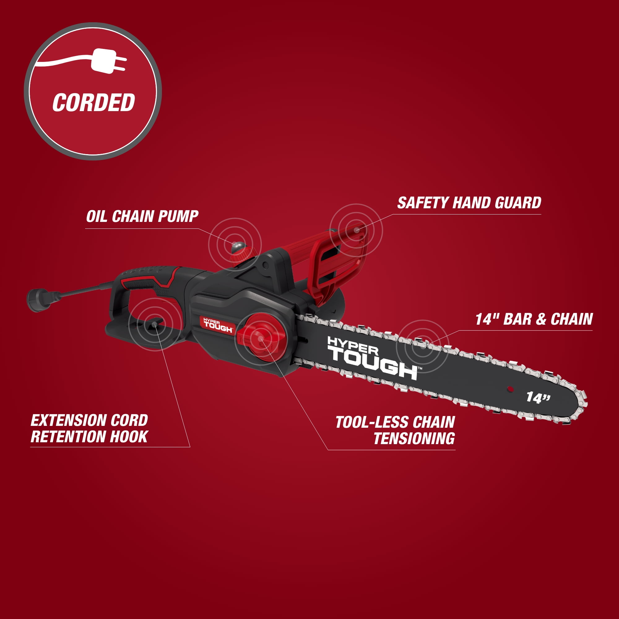 Hyper Tough 14 in 9-Amp Electric Corded Chainsaw (14 in) 4m4e5