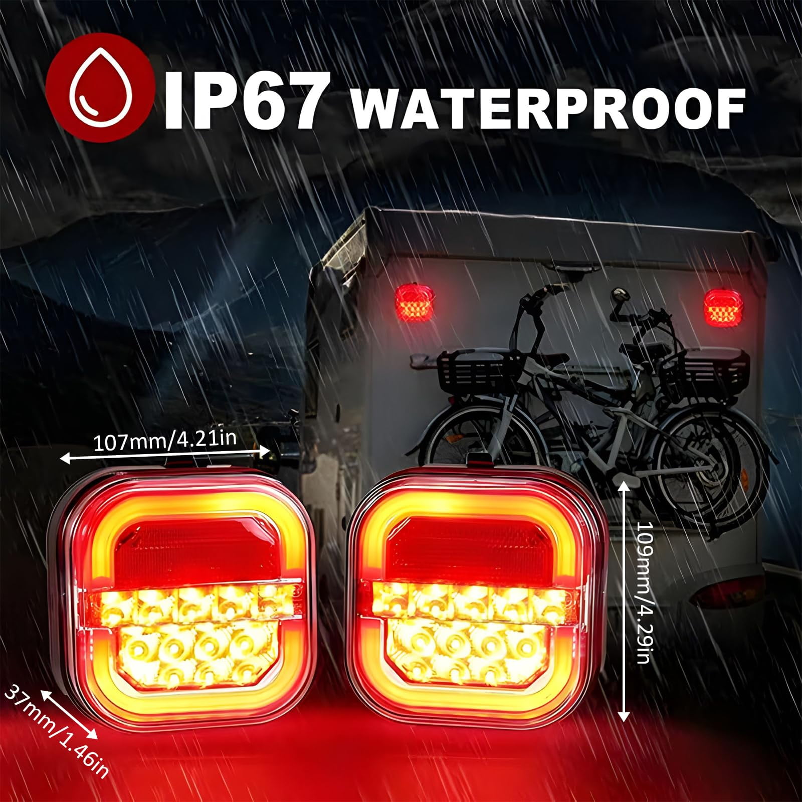 Ruroz Wireless LED Trailer Tail Lights, Magnetic Towing Light Kit with 7-Pin Transmitter (Red, 2-Pack) zvjk2
