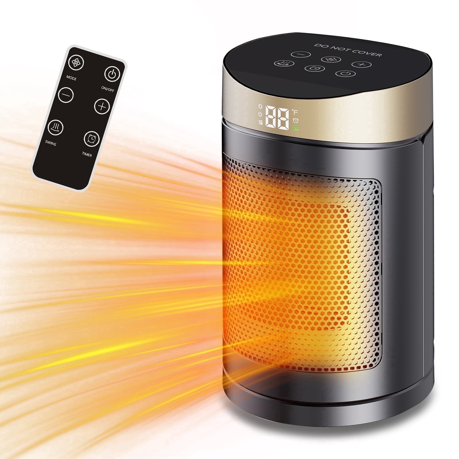 HJDWQN Electric Space Heater for Indoor Use, 1500W PTC Ceramic Heater with Remote Control, 6 Heating Modes, Rapid Heating (Black, 1 Unit) coegh