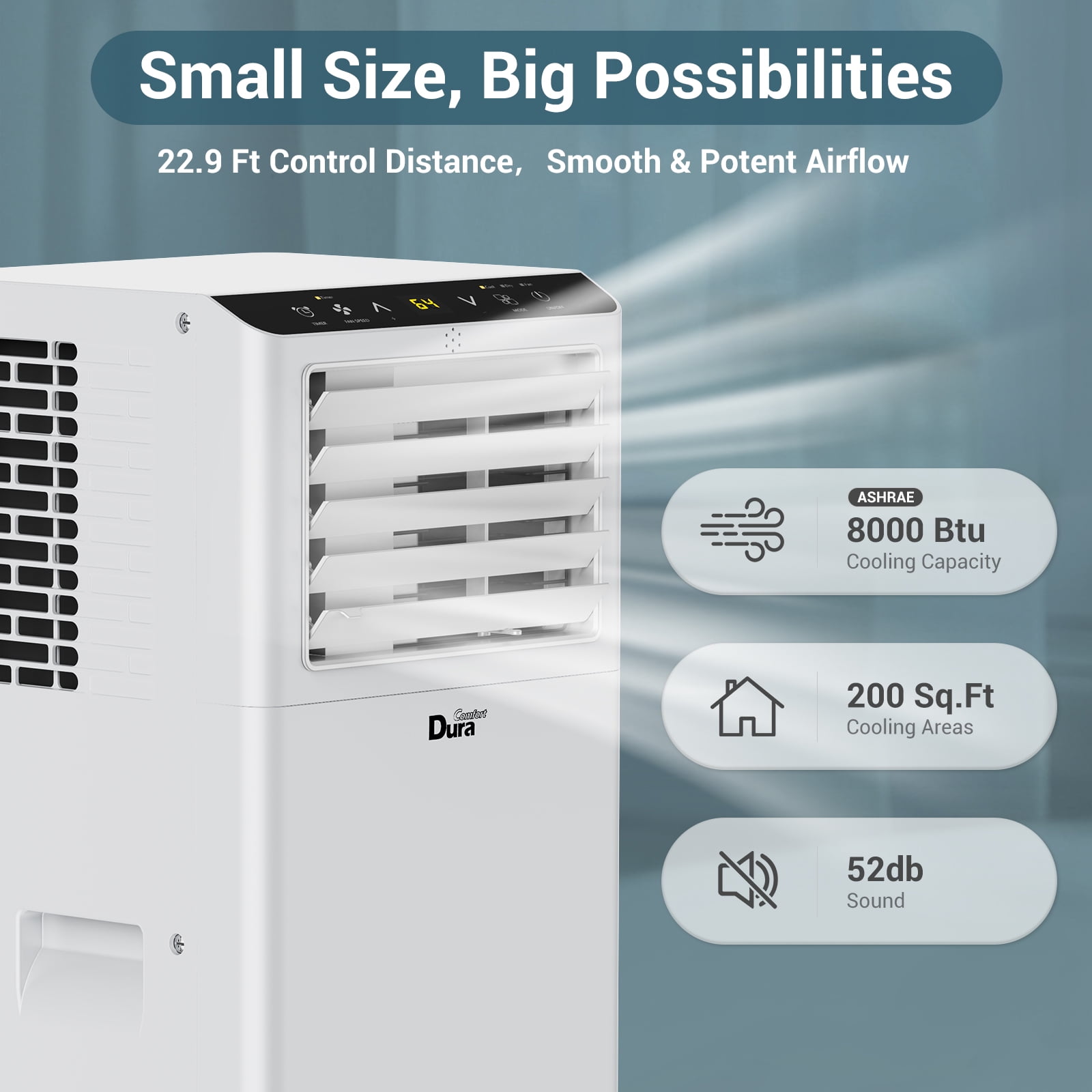 DuraComfort Portable Air Conditioner 8000 BTU, 3-in-1 AC Unit with Dehumidifier & Fan, Remote Control, 24-Hour Timer (Black, 200 Sq. Ft.) vbvi0