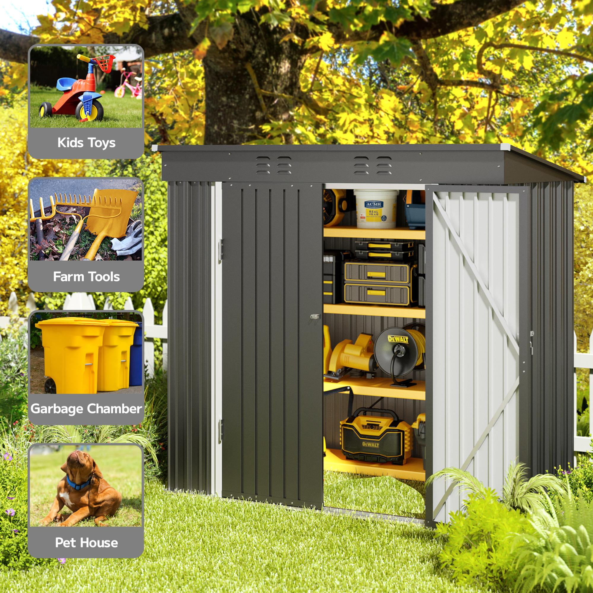 Asofer Outdoor Storage Shed, Heavy-Duty Galvanized Steel Garden Tool House with Lockable Door (Dark Gray, 6 ft x 4 ft) 2vr57