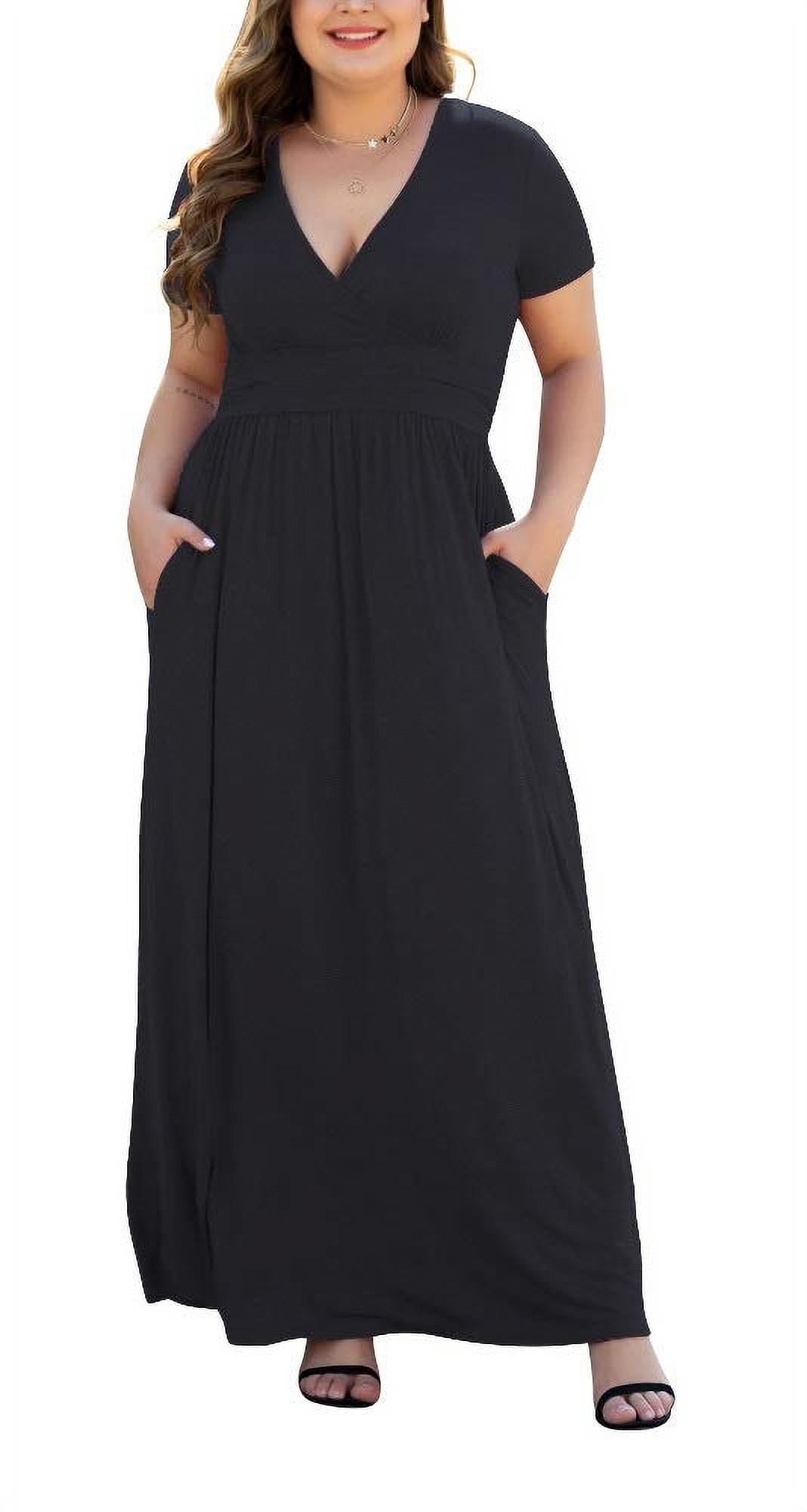 Aiyino Women's Plus Size Casual Maxi Dress with Pockets (Black, 3XL) jll73