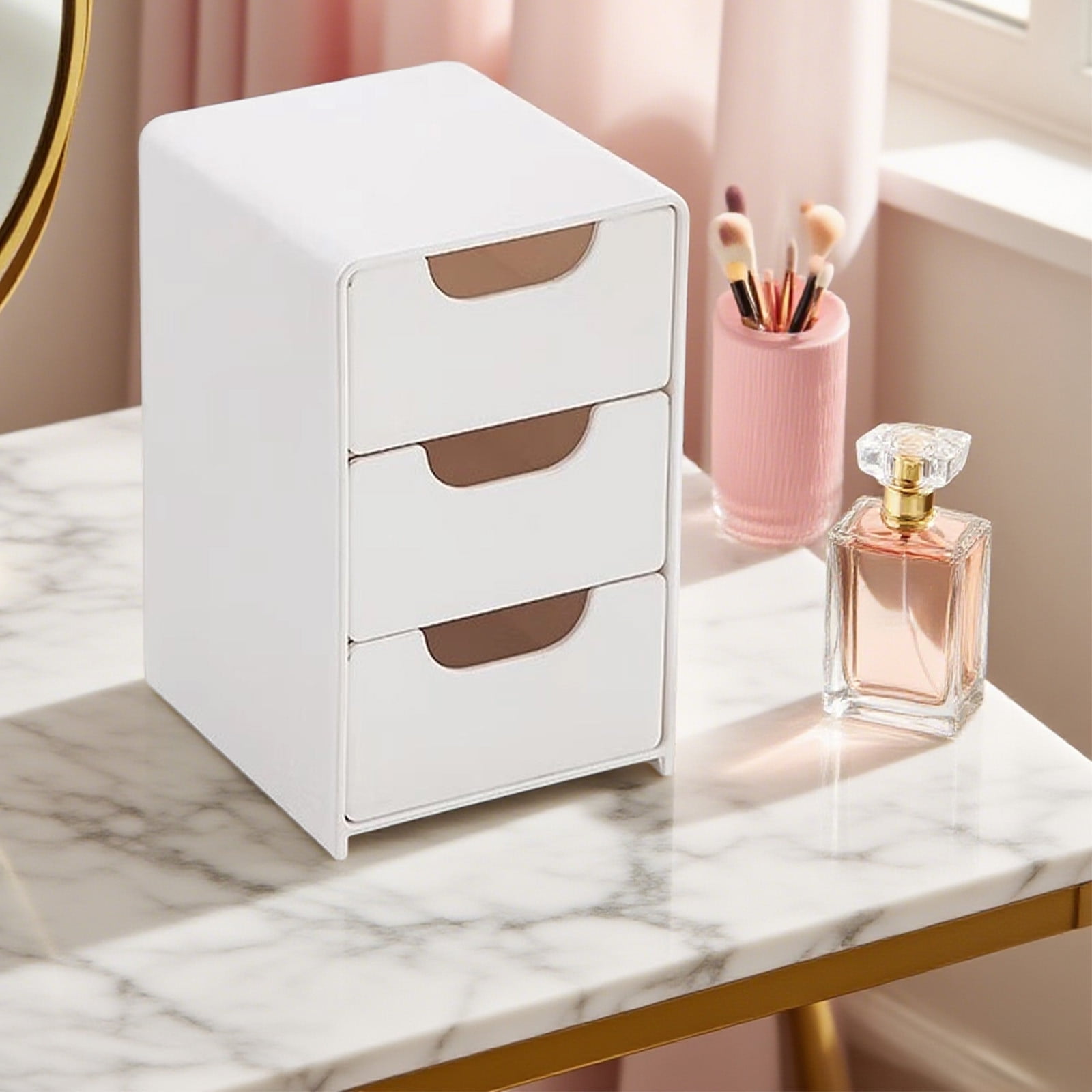 Gnmfd Plastic Drawer Storage Organizer, Stackable Sliding Cabinet for Kitchen, Bathroom, and Office (White, 12 in x 8 in x 6 in) 5a7if