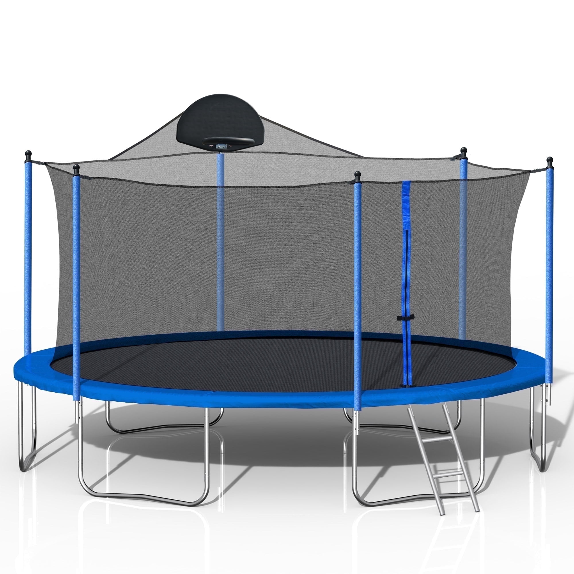 LIZEVINC 12 ft Round Outdoor Recreational Trampoline with Enclosure Net, Basketball Hoop and Ladder (12 ft) mgs95