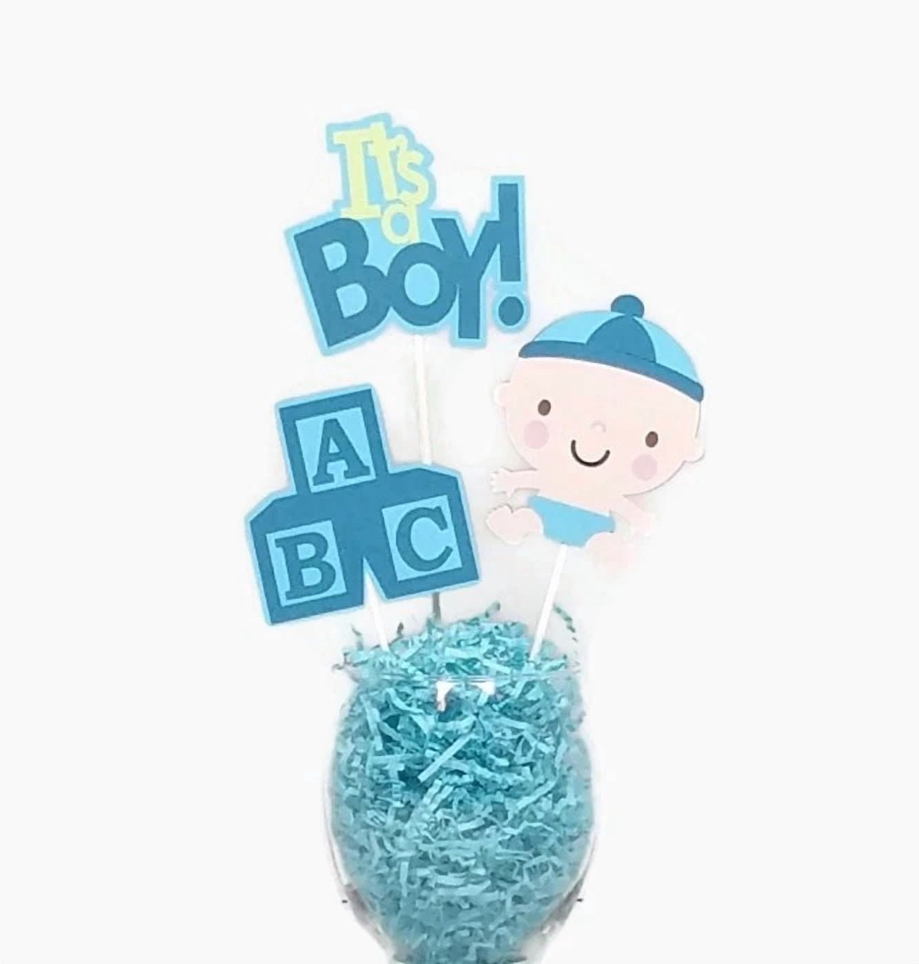 KLYNE Baby Boy Shower Centerpiece Sticks and Cake Toppers (Blue, 12 in) f6j31