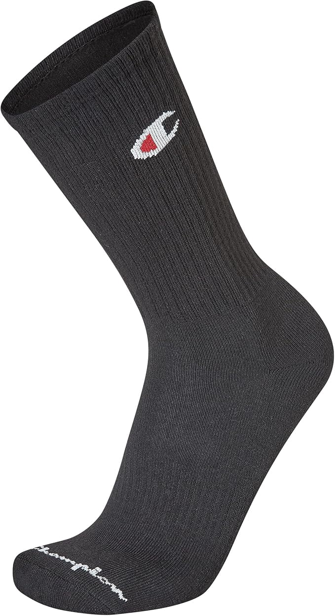 Champion Men's Performance Cushion Crew Socks Moisture-Wicking Athletic Gear (Black, 5-Pack) 34nhn