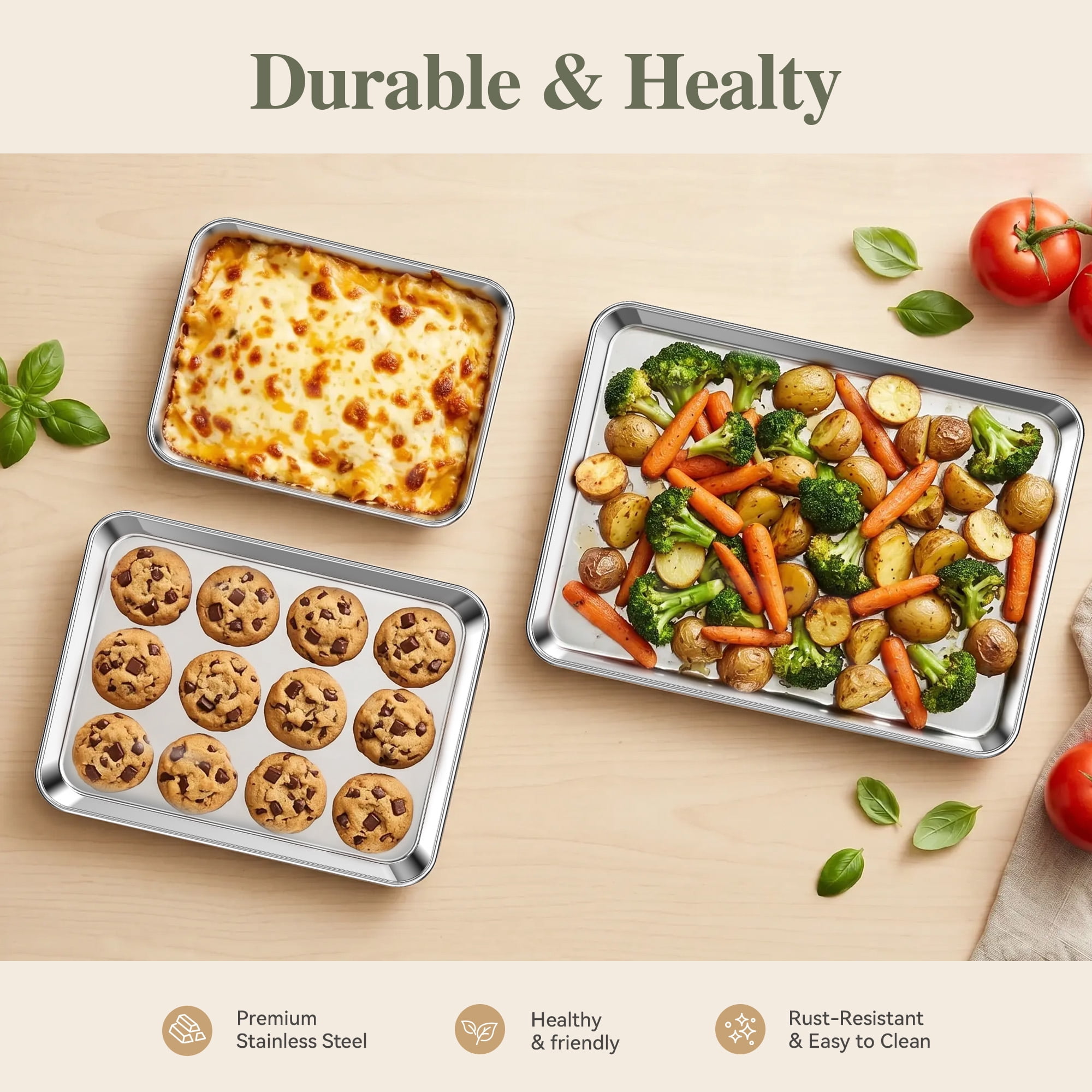 TINANA Stainless Steel Baking Sheet Set (2-Piece, 16 x 12 x 1 in) jvrhc