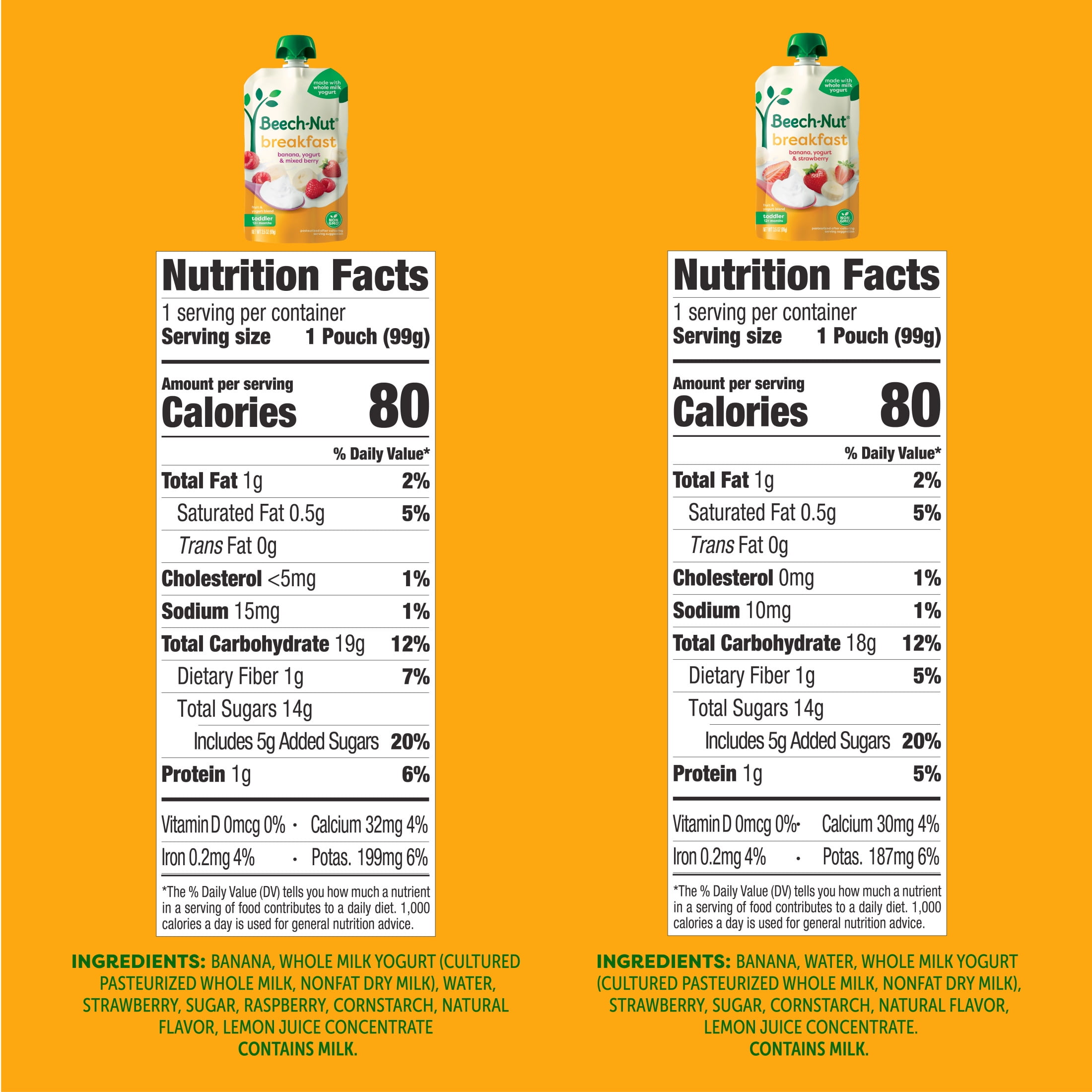 Beech-Nut Fruit & Yogurt Baby Food Pouches, Breakfast Variety Pack, Non-GMO Ingredients (3.5 oz, 9 Pack) 2xhk0