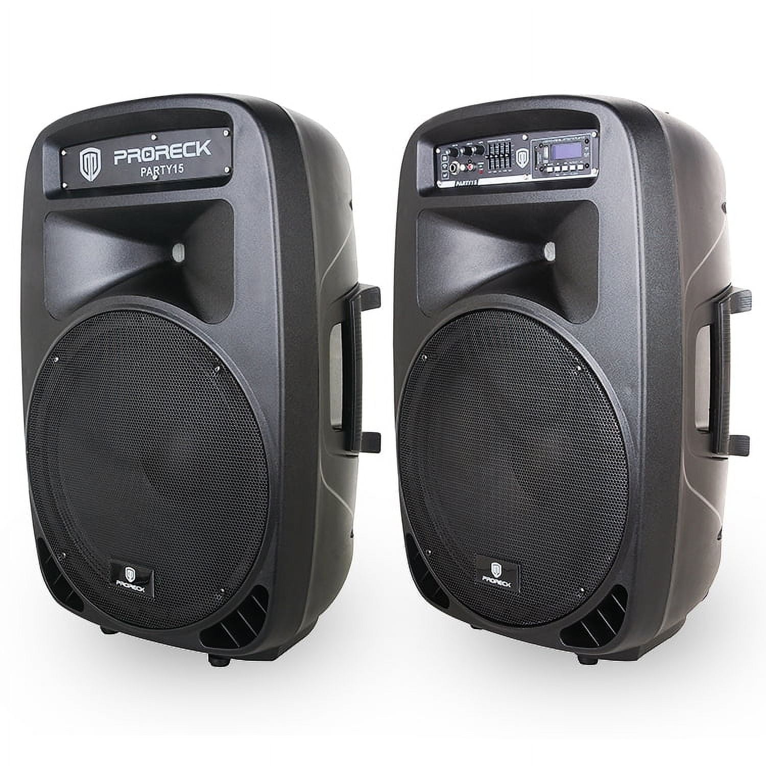 Proreck Party Portable 15 in 2000 Watt 2-Way Powered PA Speaker System with Bluetooth, LED Lights, and Wired Microphone (15 in) w7x90