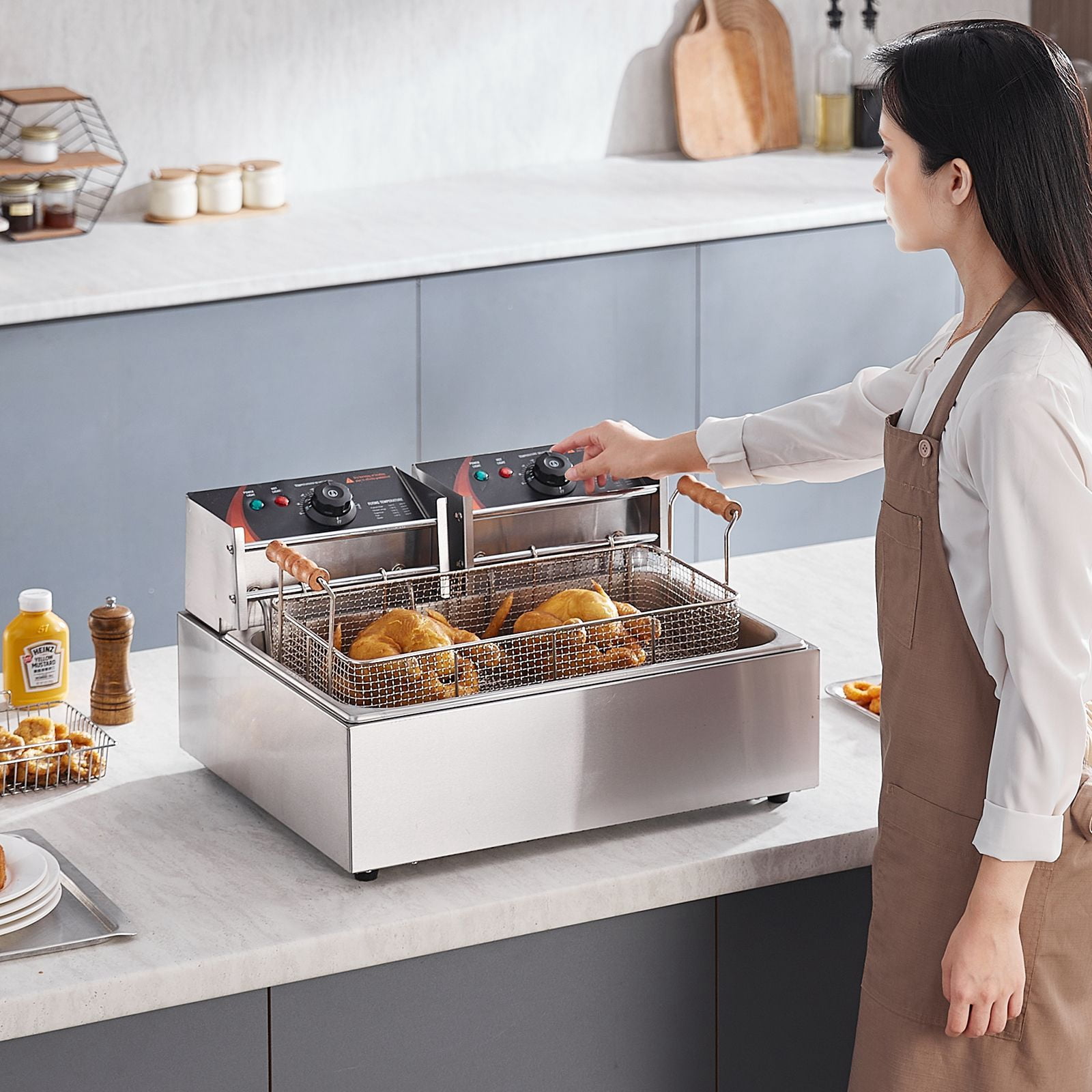 Grace Paws Commercial Electric Deep Fryer, Dual Heating Element Countertop Fryer with 3 Removable Baskets (12.7 fl oz Tank Capacity) 13zj3