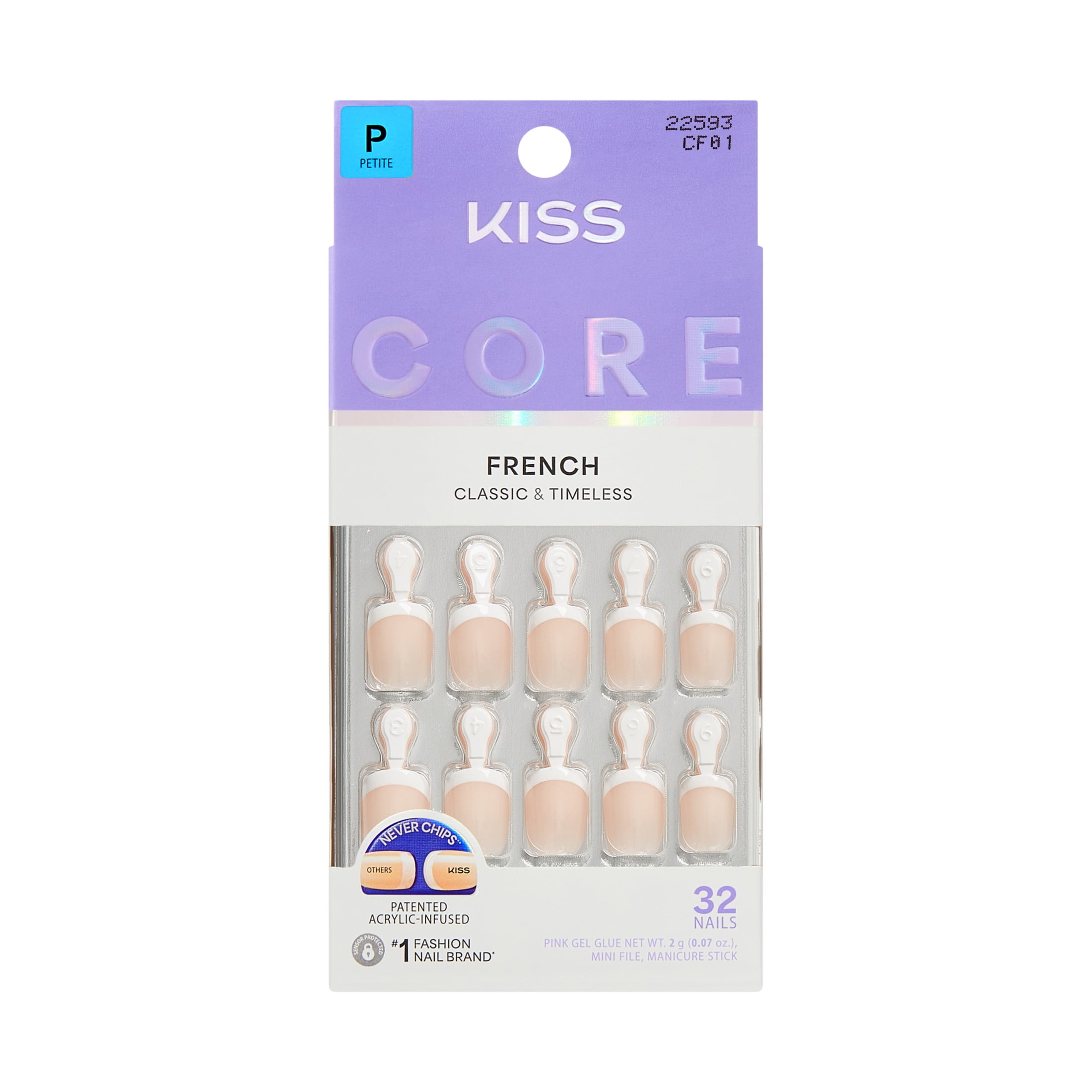 Kiss Core French Petite Squoval Press-On Nails (White, 32 Pieces) xns3j