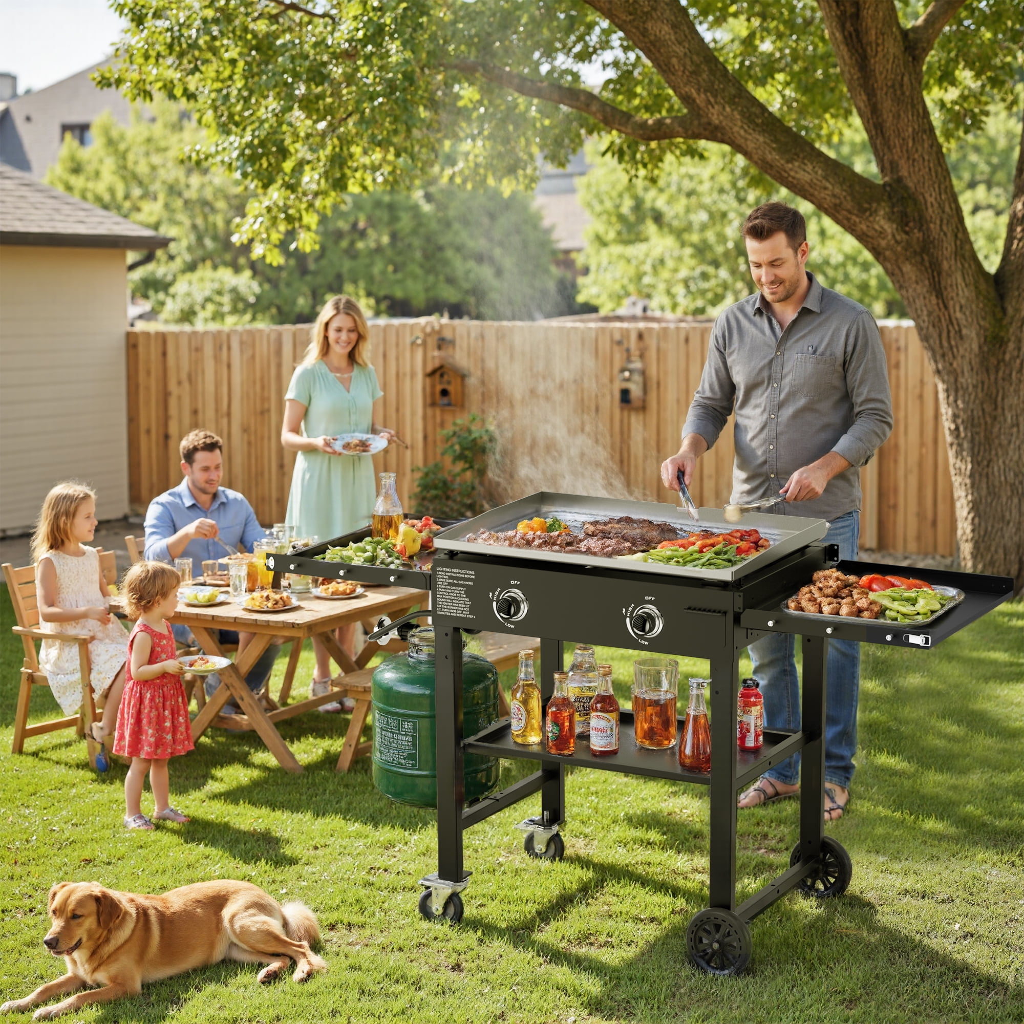 SKOK 28-inch Outdoor Propane Flat Top Gas Griddle (Black, 2-Burner Portable Grill) 0i8m2