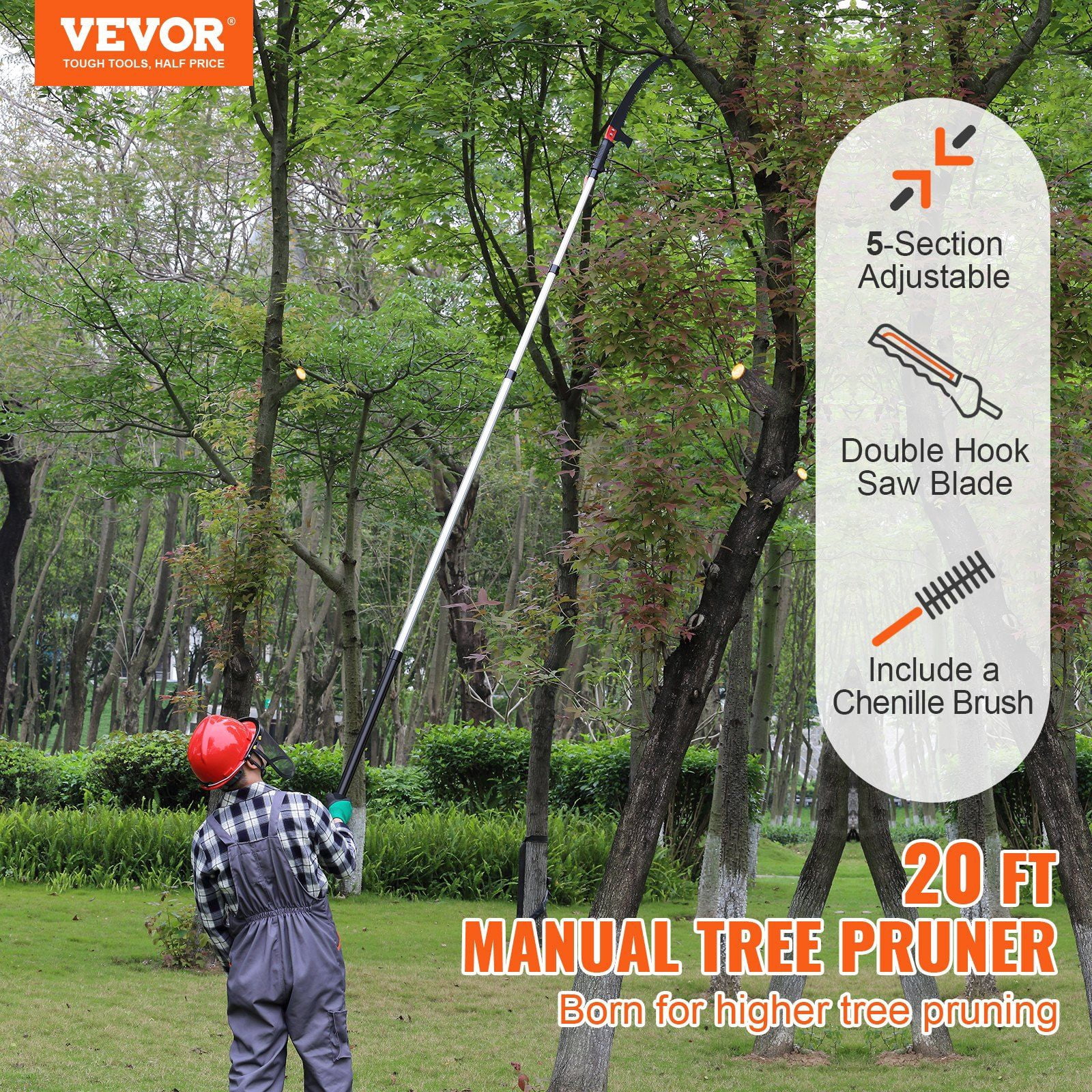Generic Manual Pole Saw Extendable Tree Pruner with Sharp Carbon Steel Blade and Lightweight Aluminum Handle (20 ft) gv63h