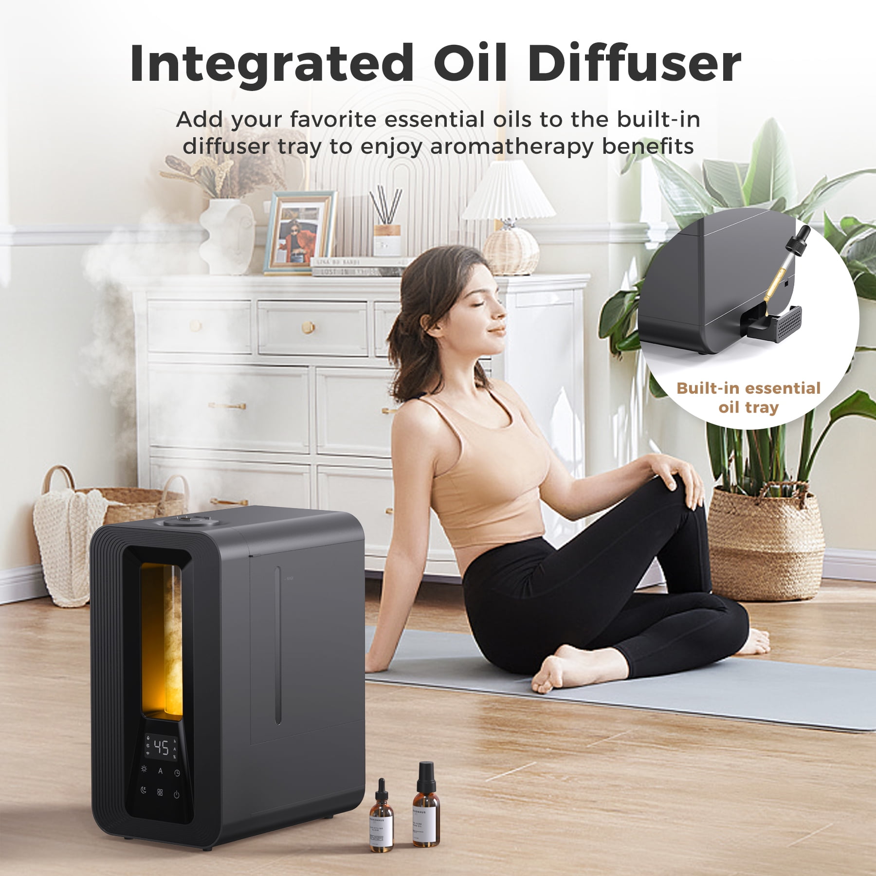 Kloudic 6L Ultrasonic Cool Mist Humidifier, Quiet Air Humidifier for Bedroom and Large Room with Essential Oil Diffuser (Black, 6L) ejj2q