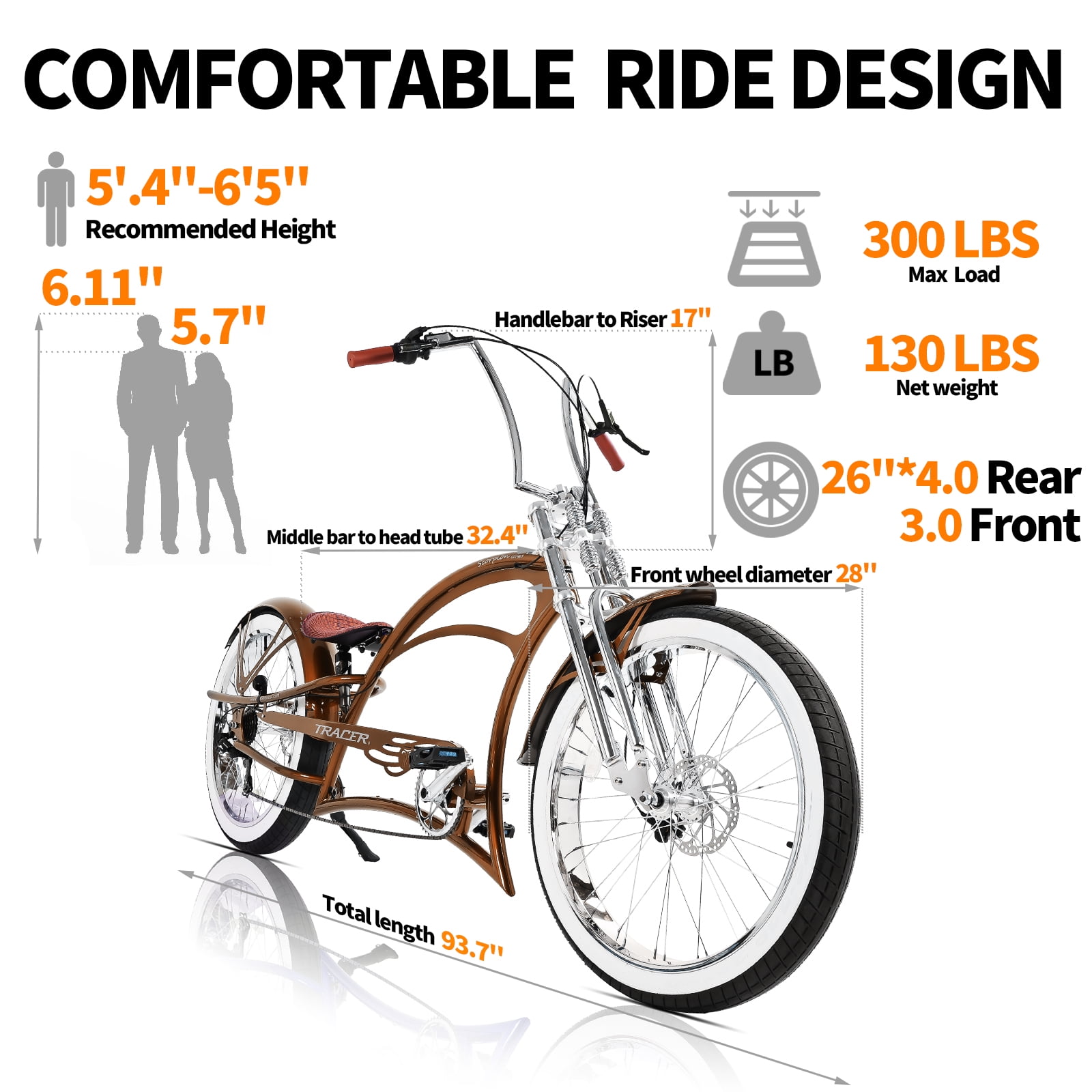 Tracer Bikes Scorpion GTS 26 in Stretch Beach Cruiser Bike (7-Speed, Suspension Fork, Disc Brake, Black) ewj6b