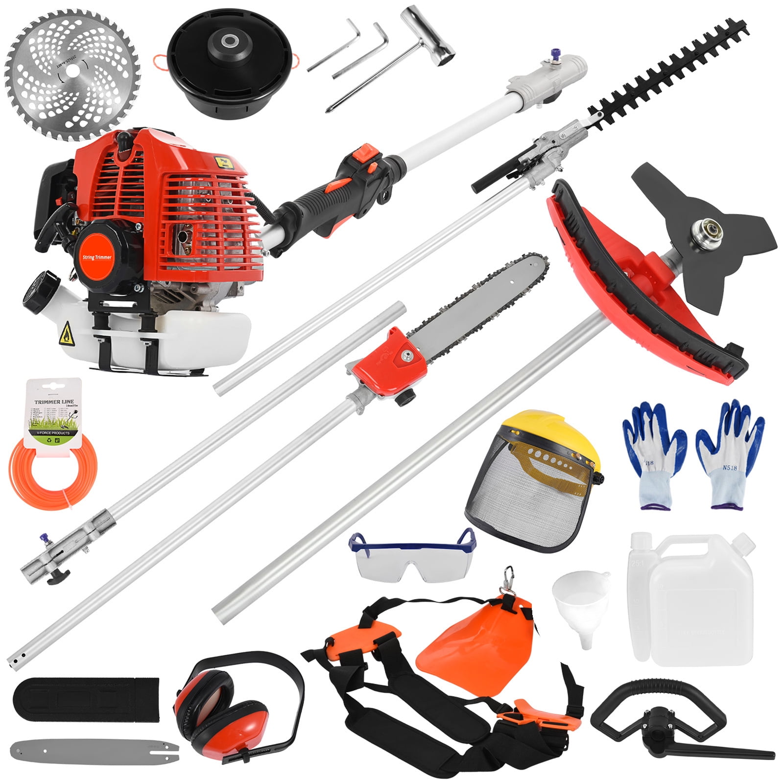 Balieda 52CC Gas Powered Multi-Tool Garden Trimmer and Hedge Cutter (Red, 5-in-1 Set) fkjs0