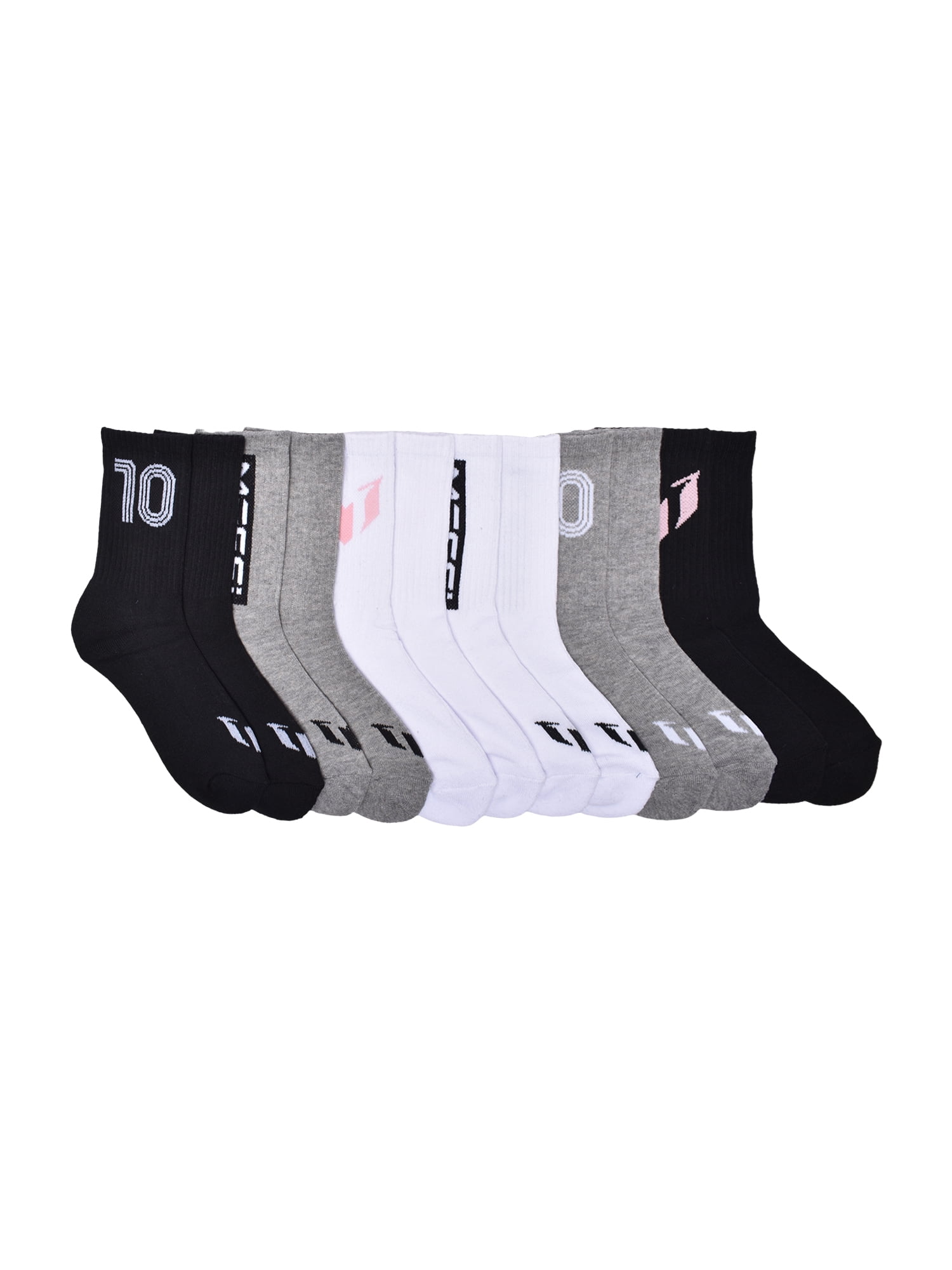 Messi Boys Crew Socks Athletic Performance Cushioned Footbed (Black, 6-Pack, Size S-L) h14af