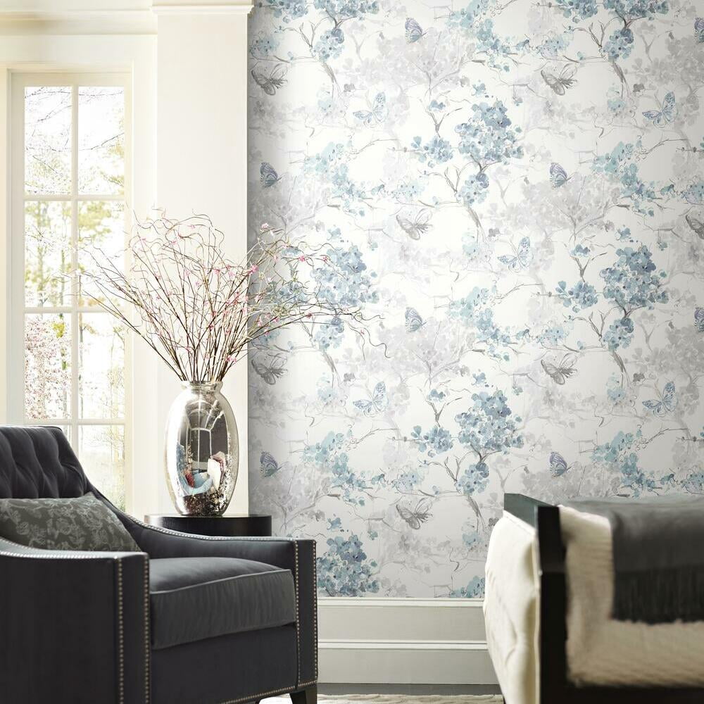 RoomMates Spring Cherry Blossoms Peel and Stick Wallpaper (Blue, 18 in x 18.86 ft) hohn8