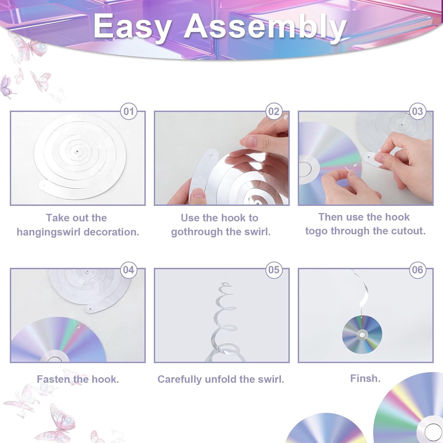 Xugoox 90s Retro Party Hanging Swirl Decorations (Iridescent CD Disc Theme, 38 Piece Set) wwewk