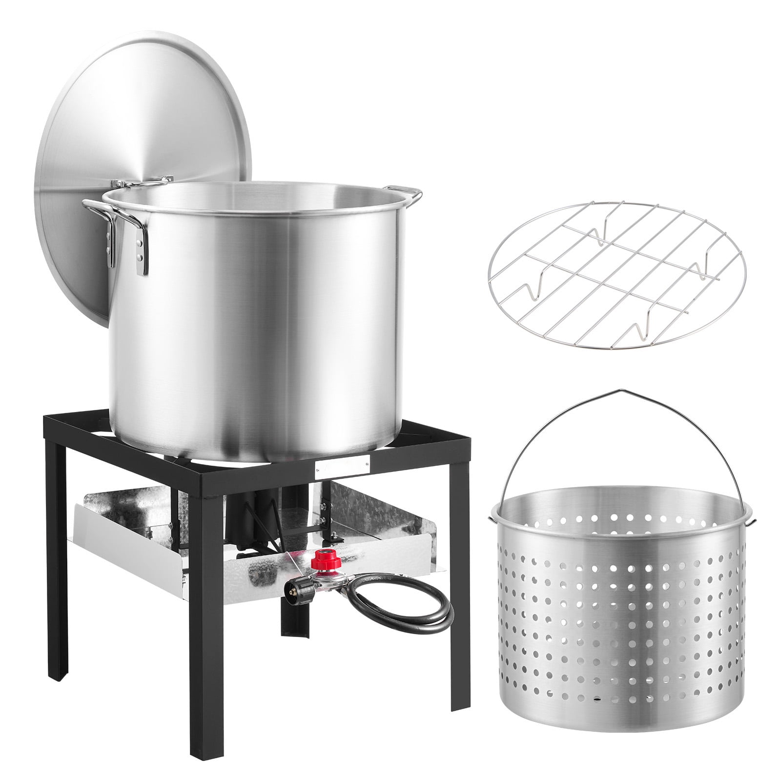 KFFKFF 80 Qt Seafood Boiling Pot Set with Propane Burner, Outdoor Culinary Kit for Crawfish and Turkey (Silver, 80 Qt) ngbaz