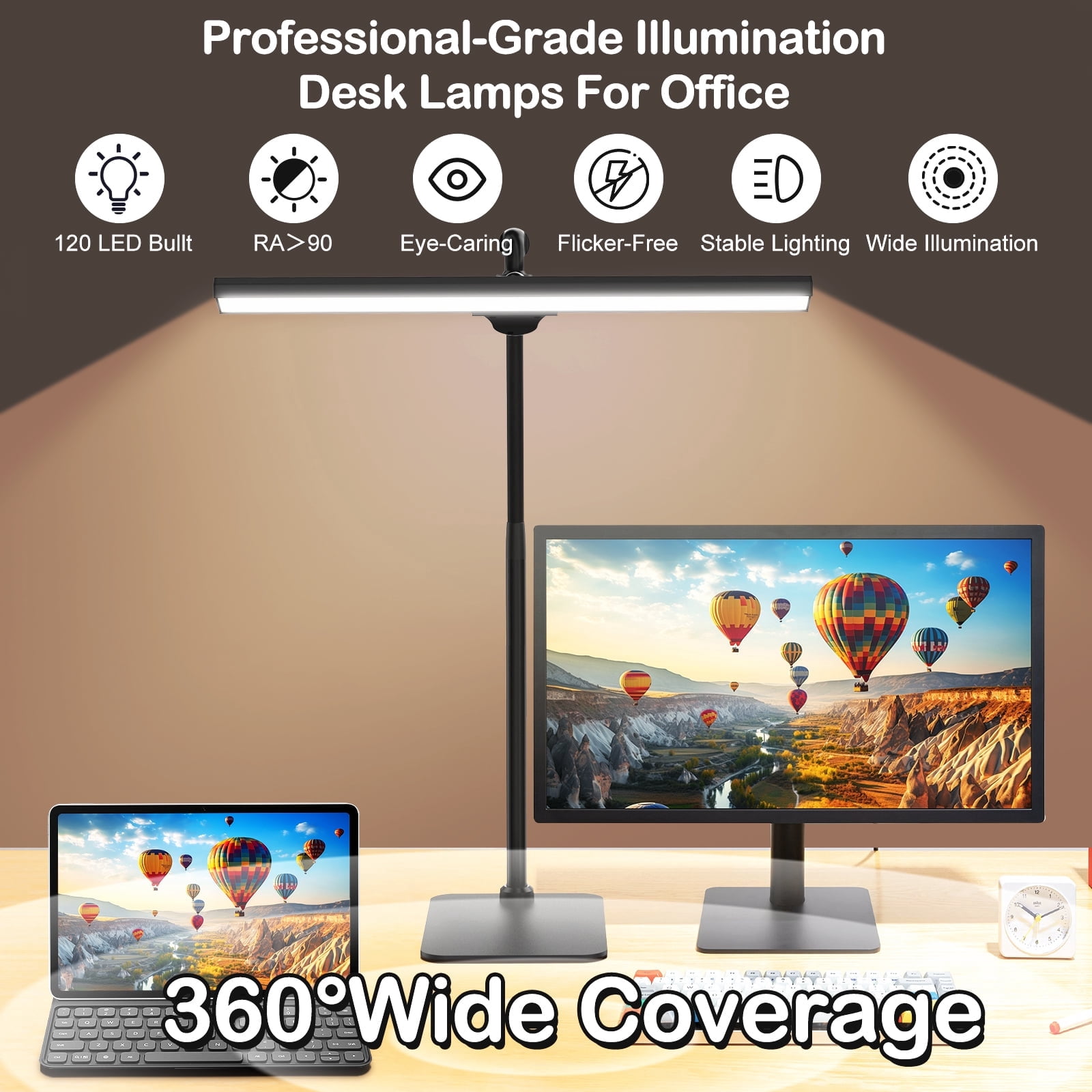 Lococo LED Desk Lamp, Tall Gooseneck, 5-Level Dimmable Brightness & Color for Home Office (14-24.4 in) 46lk1