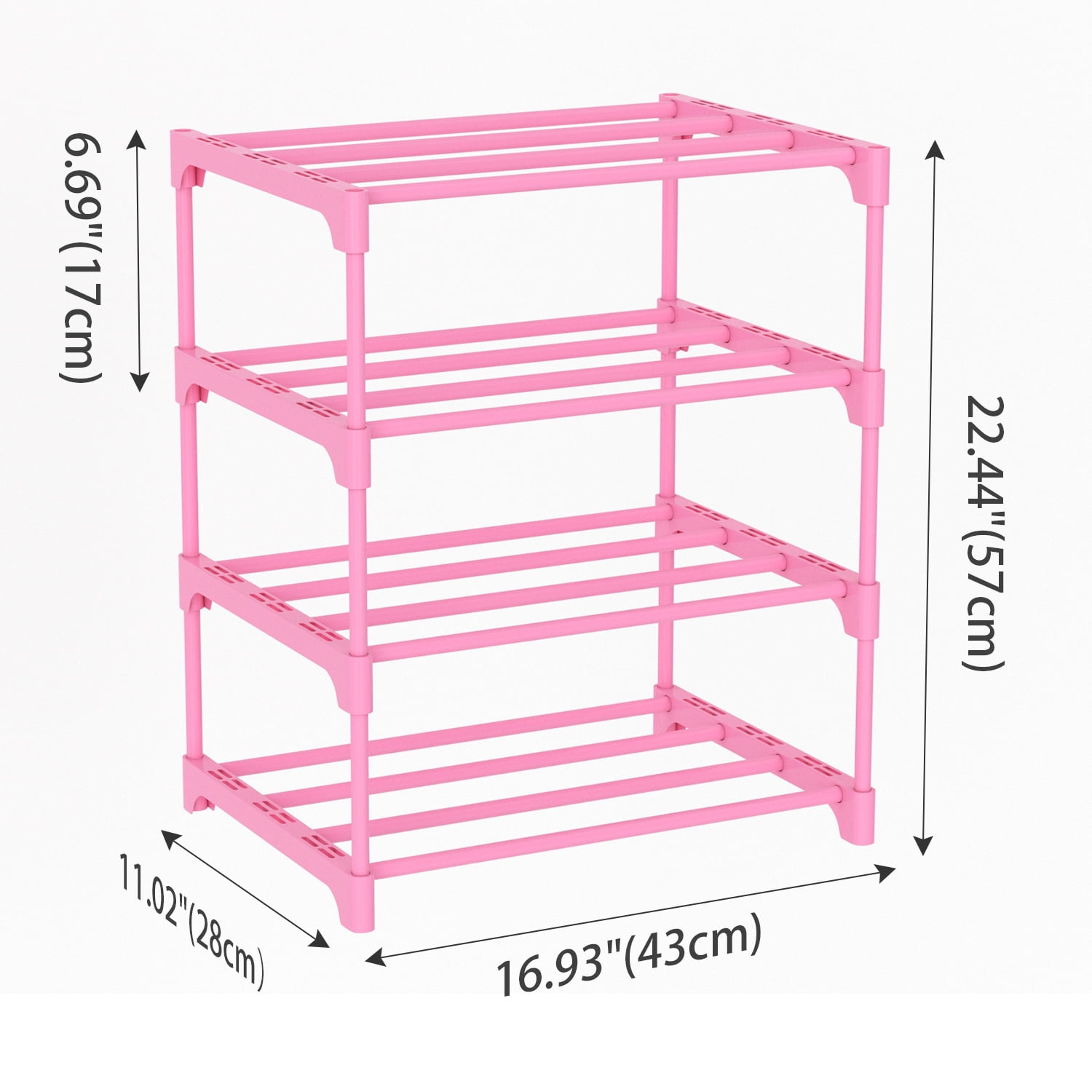 Bug Hull 4-Tier Narrow Shoe Rack, Stackable Metal Organizer Tower for Entryway (Pink, 11 in Depth) 1qz00