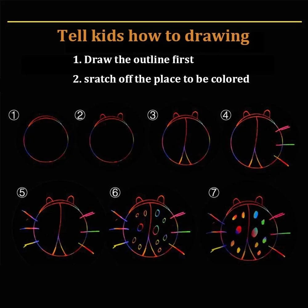 BSHAPPLUS Rainbow Scratch Art Notebooks, Creative DIY Drawing Activity Set for Kids (Black, 4 Pack, 10.2 in x 7.5 in) typ0r