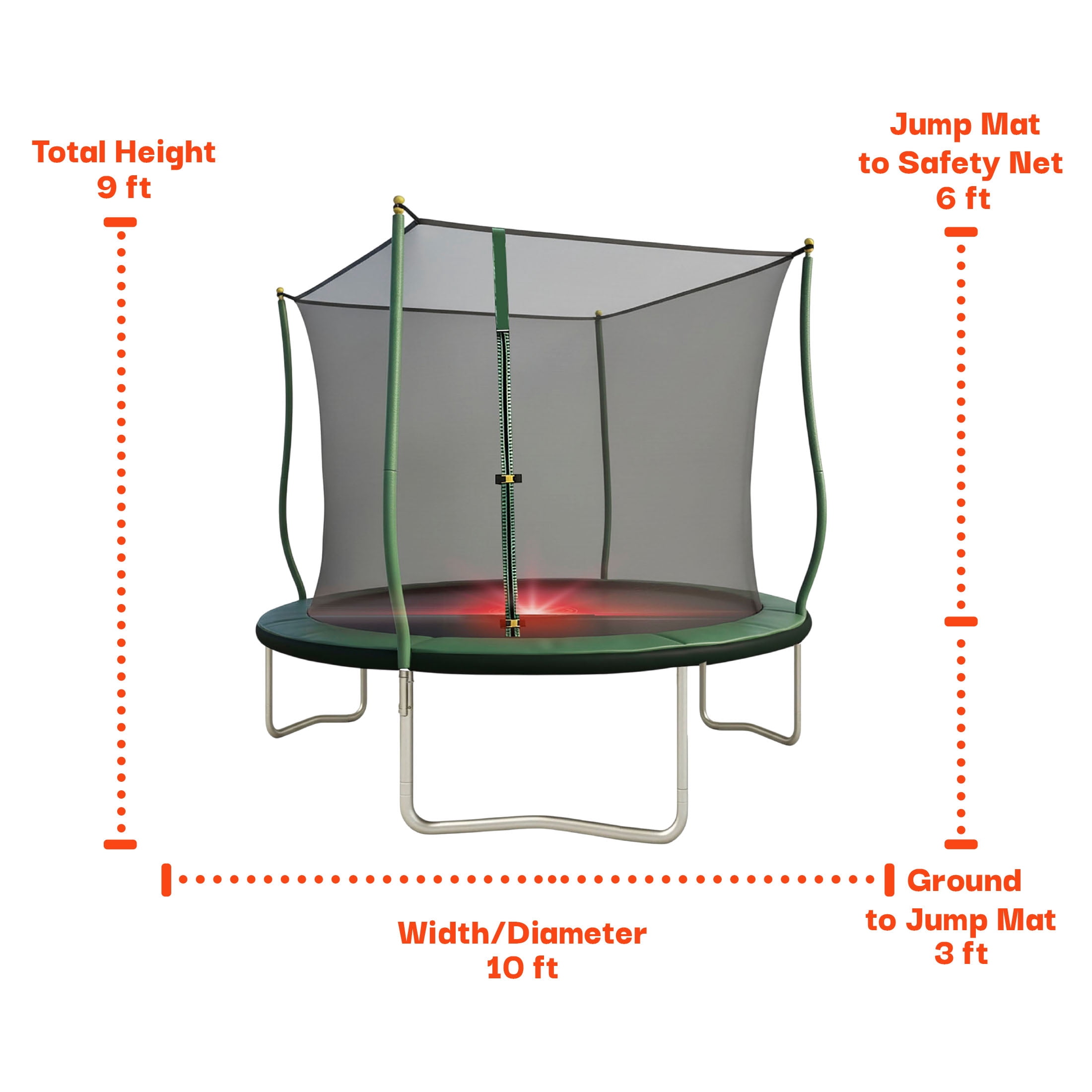 Bounce Pro 10ft Trampoline with Safety Enclosure and LED Flashing Undermat Light (Green, 10 ft) kyllh