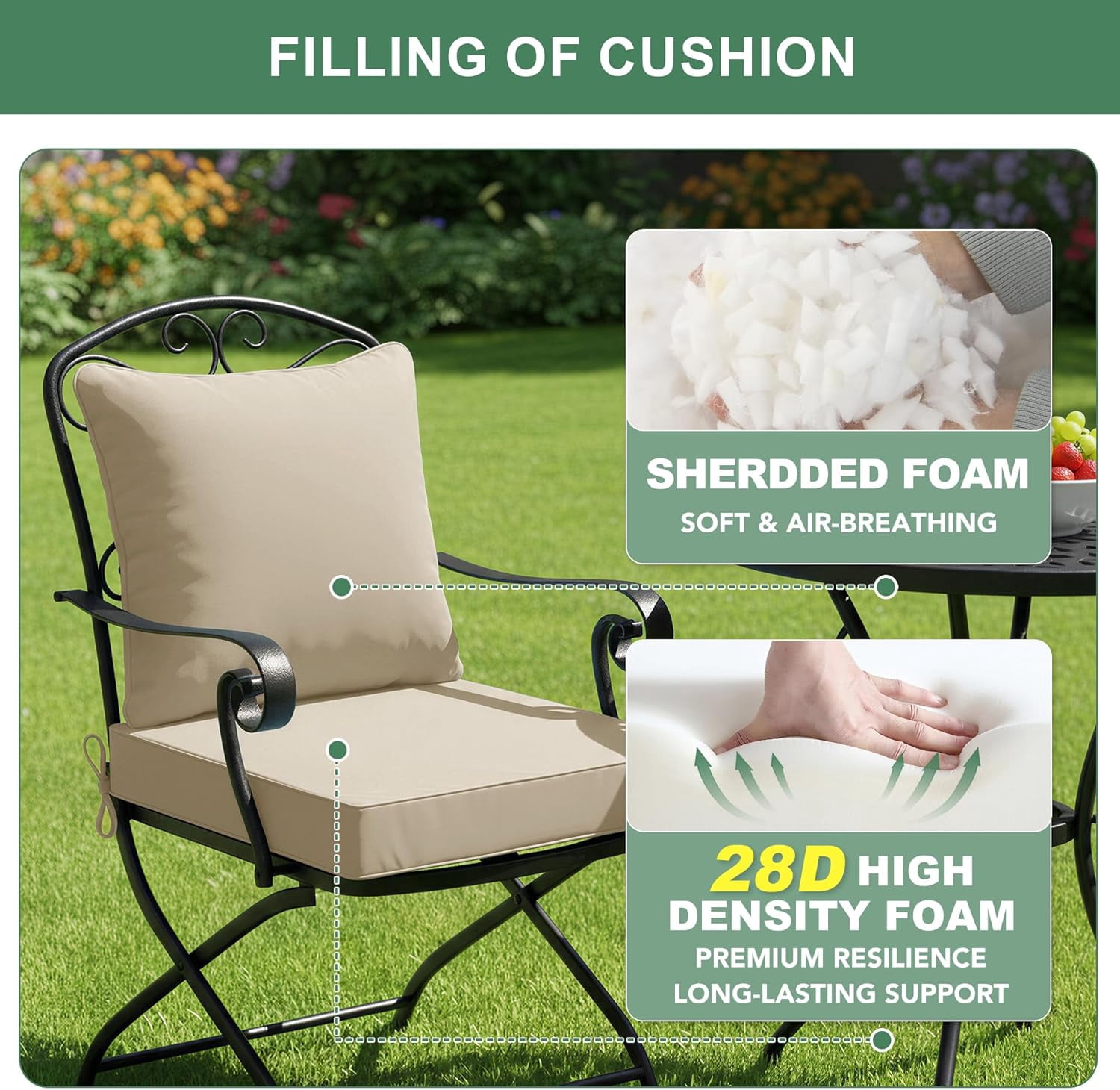 Ottowood Outdoor Deep Seat Cushions, Water-Repellent Patio Furniture Replacement Pads (Cream, 19x19x3 in, Set of 4) 406so