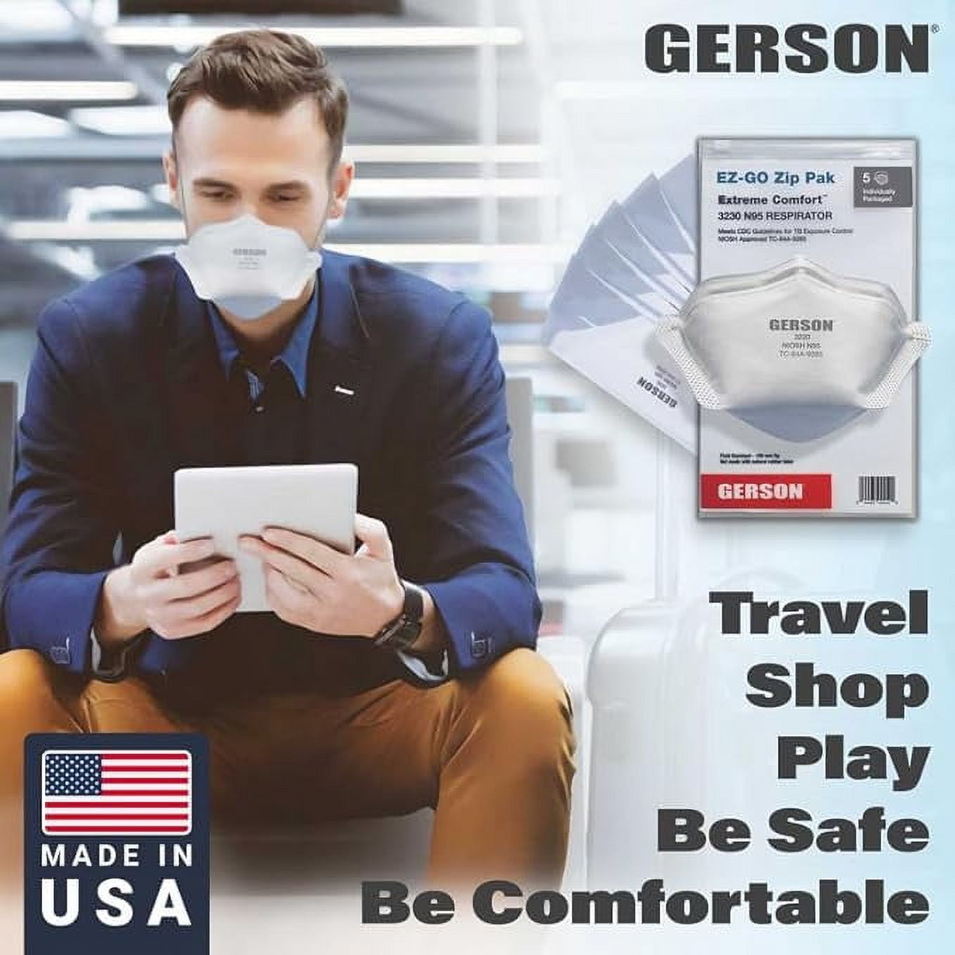 Gerson N95 Pouch Respirator (3230) NIOSH-Approved Protective Face Mask (White, 50-Pack) p34l7