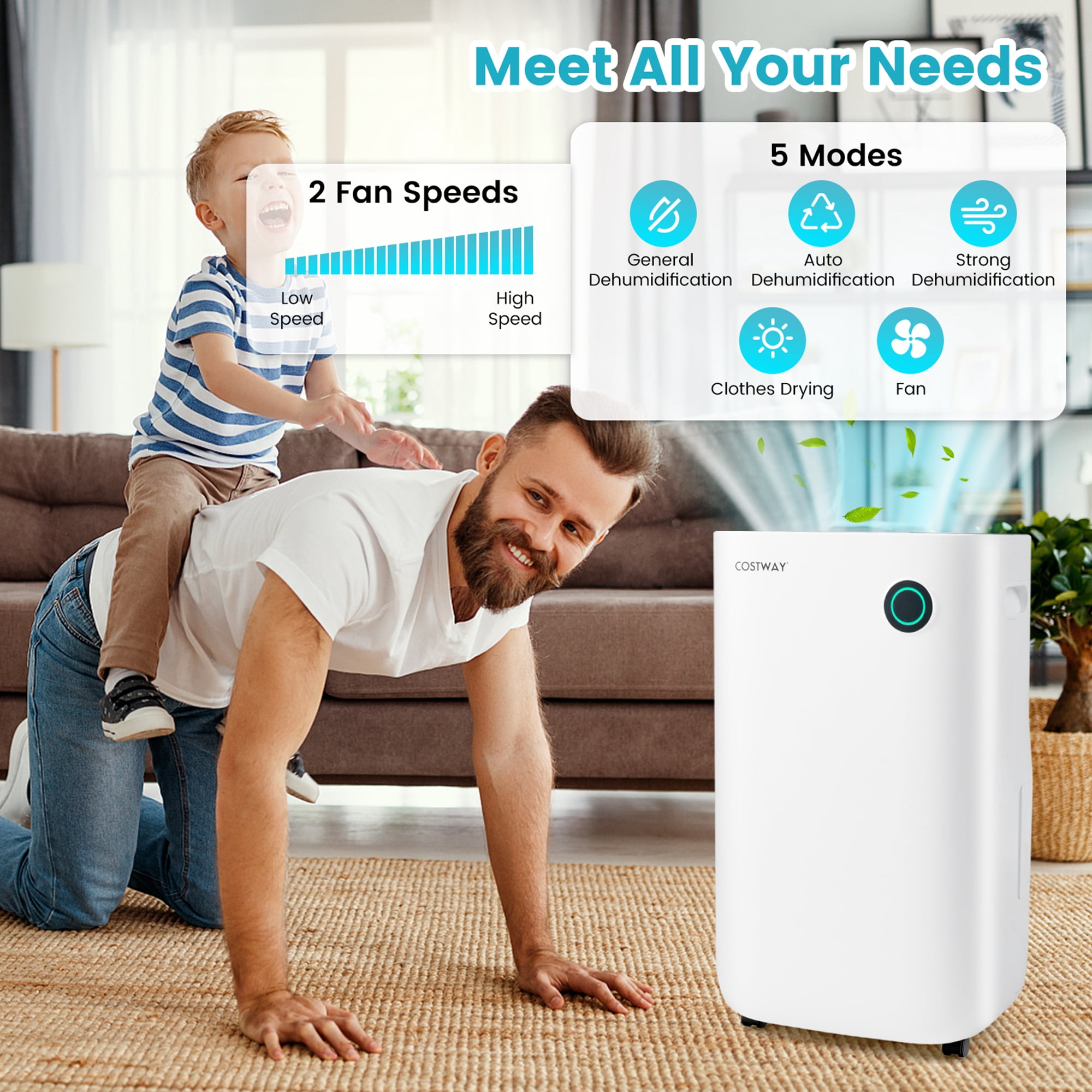Costway Quiet Dehumidifier for Home and Basements with 5 Modes and 4,500 Sq. Ft. Coverage (White, 19-Pint) kf12d