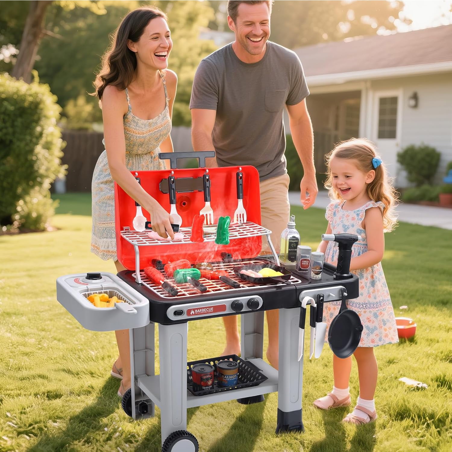 Trysworso Kids BBQ Grill Playset with Realistic Smoke Sound and Light (25.6 in) hl5o6