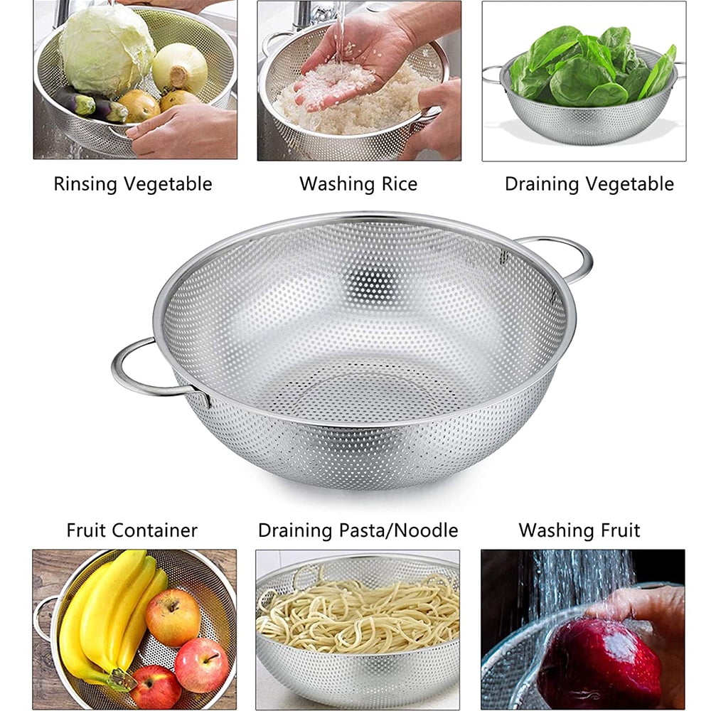 VeSteel Stainless Steel Micro-Perforated Colander Set (Silver, 3-Piece Set: 1 qt, 3 qt, 5 qt) yn50k