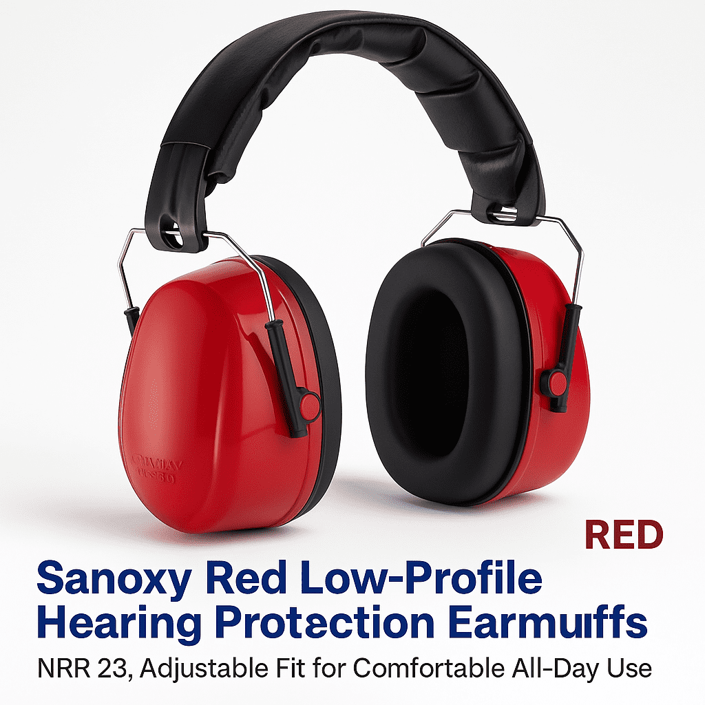 Sanoxy Low-Profile Hearing Protection Earmuffs, NRR 23 Noise Reduction Safety Gear (Red, One Size) 79xnk