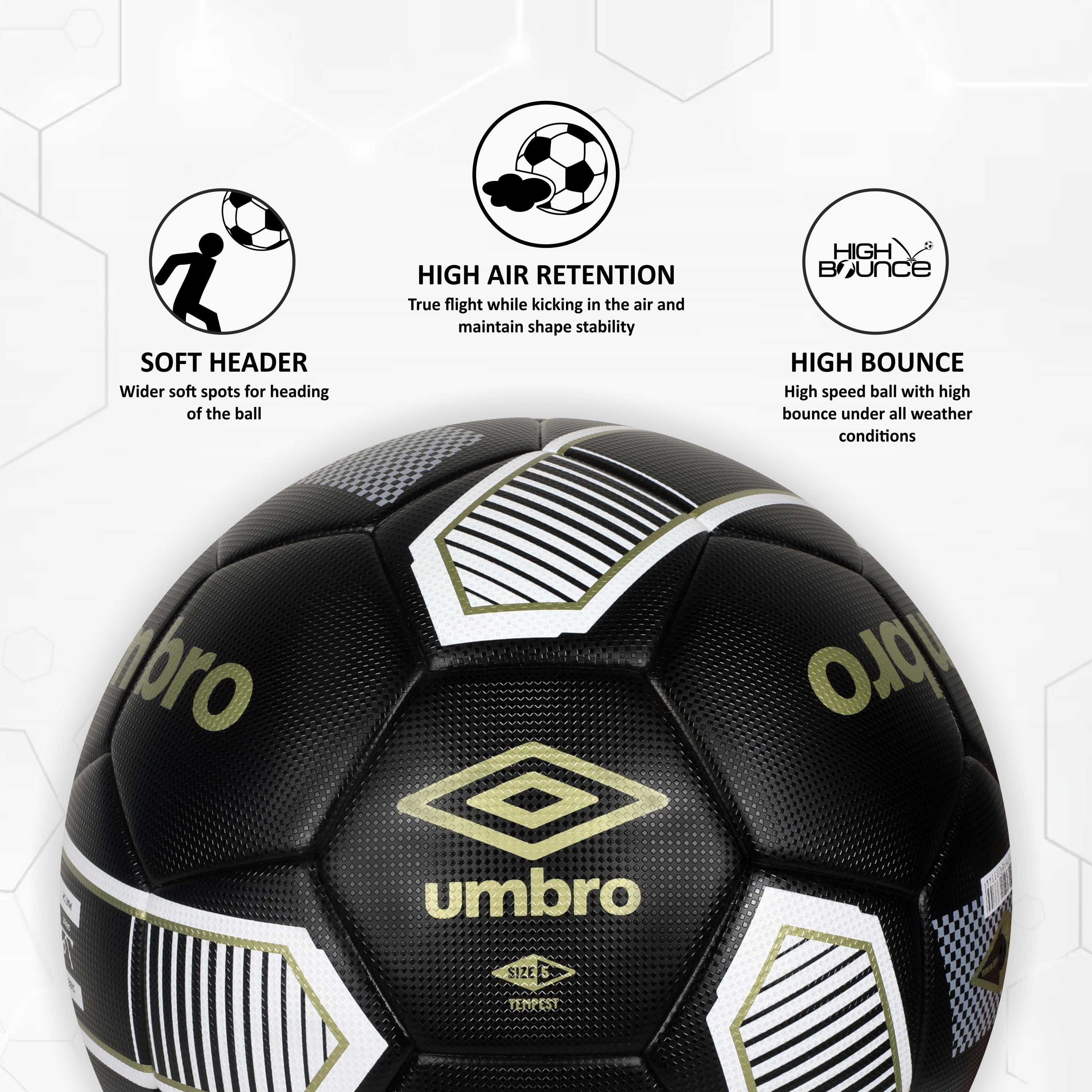 Umbro Tempest Soccer Ball NFHS Match Certified Professional Performance (Black, Size 5) 4bz2l