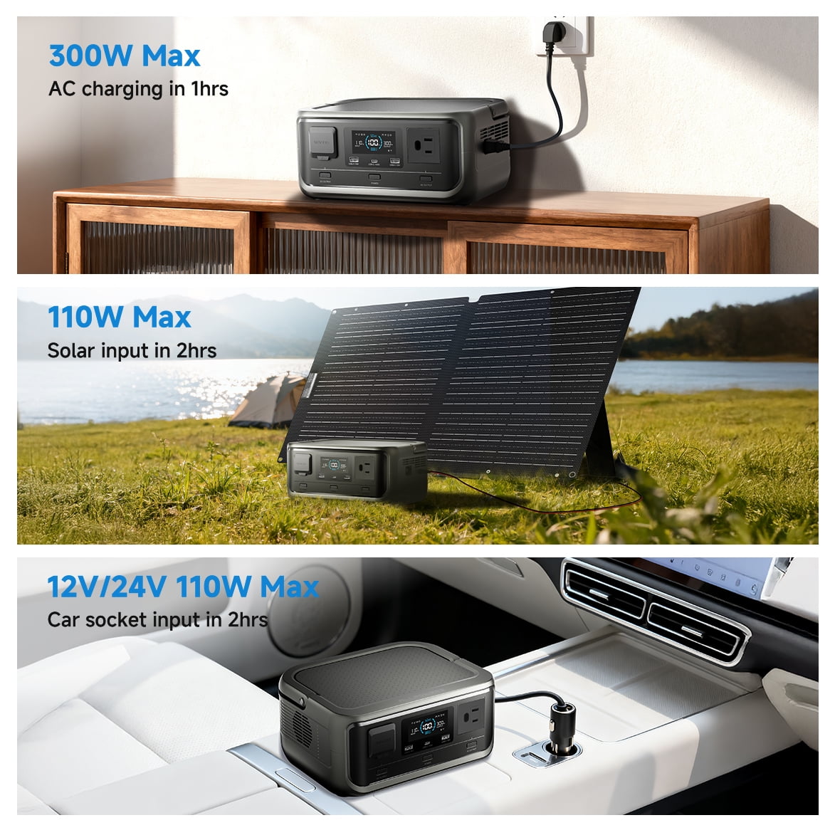 ALLPOWERS P300 Portable Power Station with 100W ETFE Solar Panel (Black, 256Wh) l0p0p